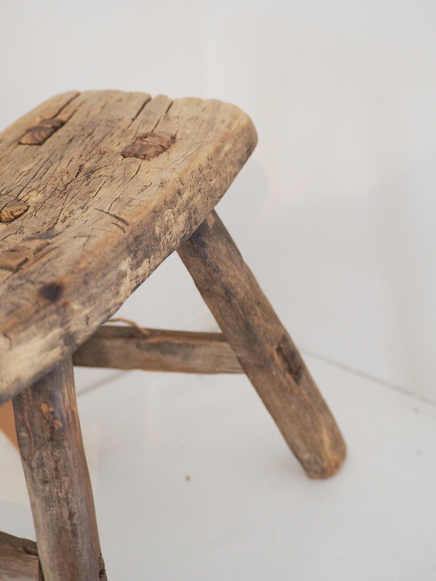 Antique Vintage Small Elm Rustic Wooden Farmhouse Stool / Milking Stool