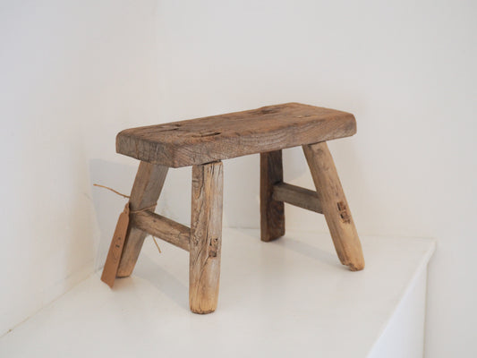 Antique Vintage Small Elm Rustic Wooden Farmhouse Stool / Milking Stool