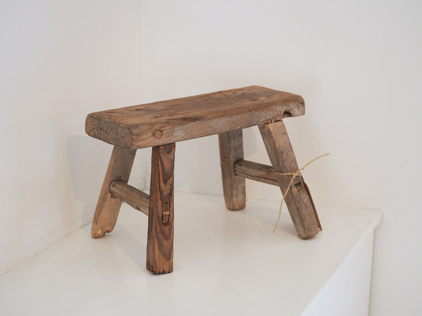 Antique Vintage Small Elm Rustic Wooden Farmhouse Stool / Milking Stool