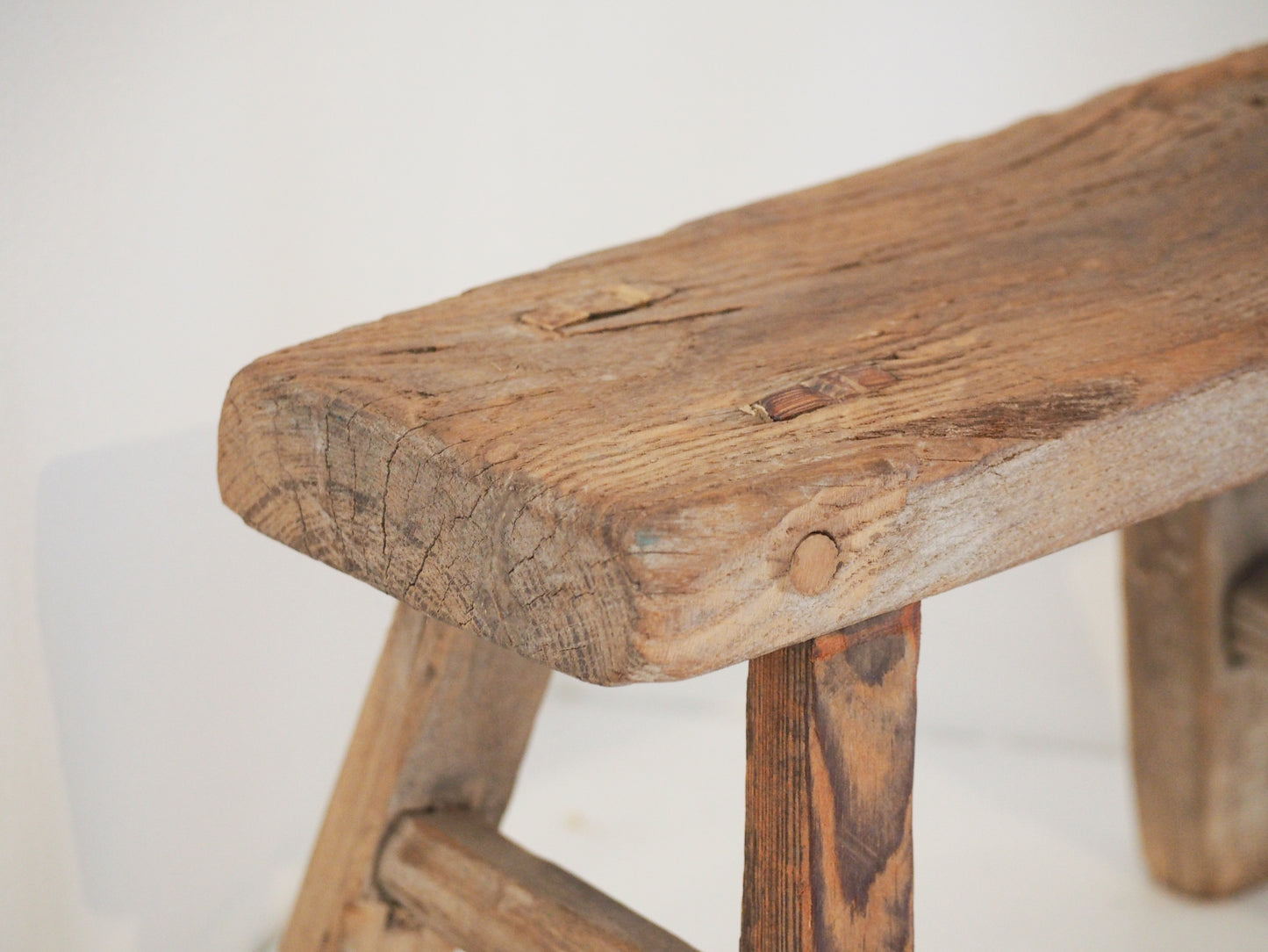 Antique Vintage Small Elm Rustic Wooden Farmhouse Stool / Milking Stool