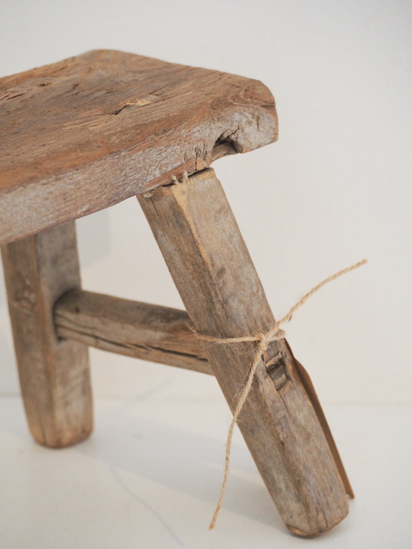 Antique Vintage Small Elm Rustic Wooden Farmhouse Stool / Milking Stool