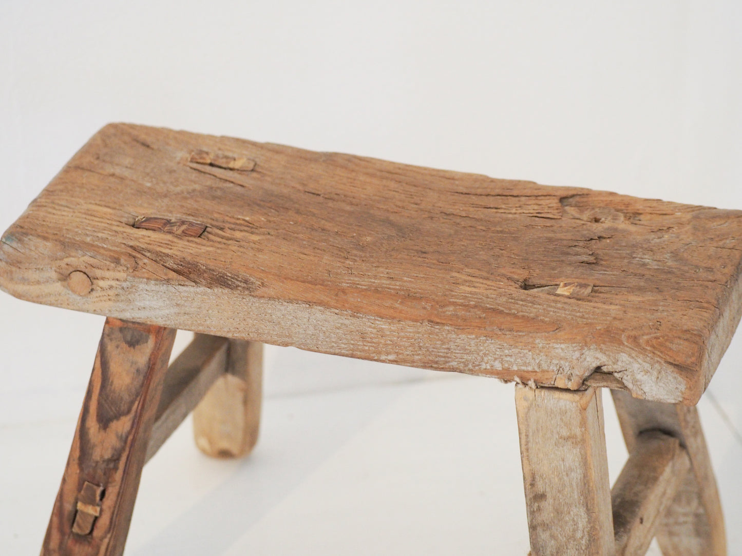 Antique Vintage Small Elm Rustic Wooden Farmhouse Stool / Milking Stool