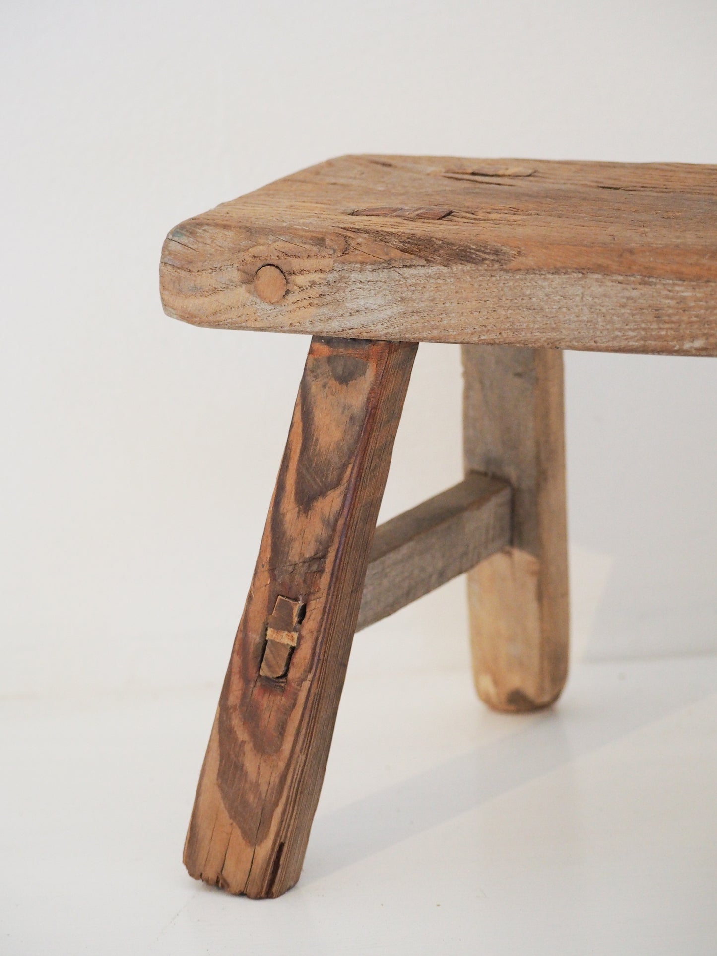 Antique Vintage Small Elm Rustic Wooden Farmhouse Stool / Milking Stool