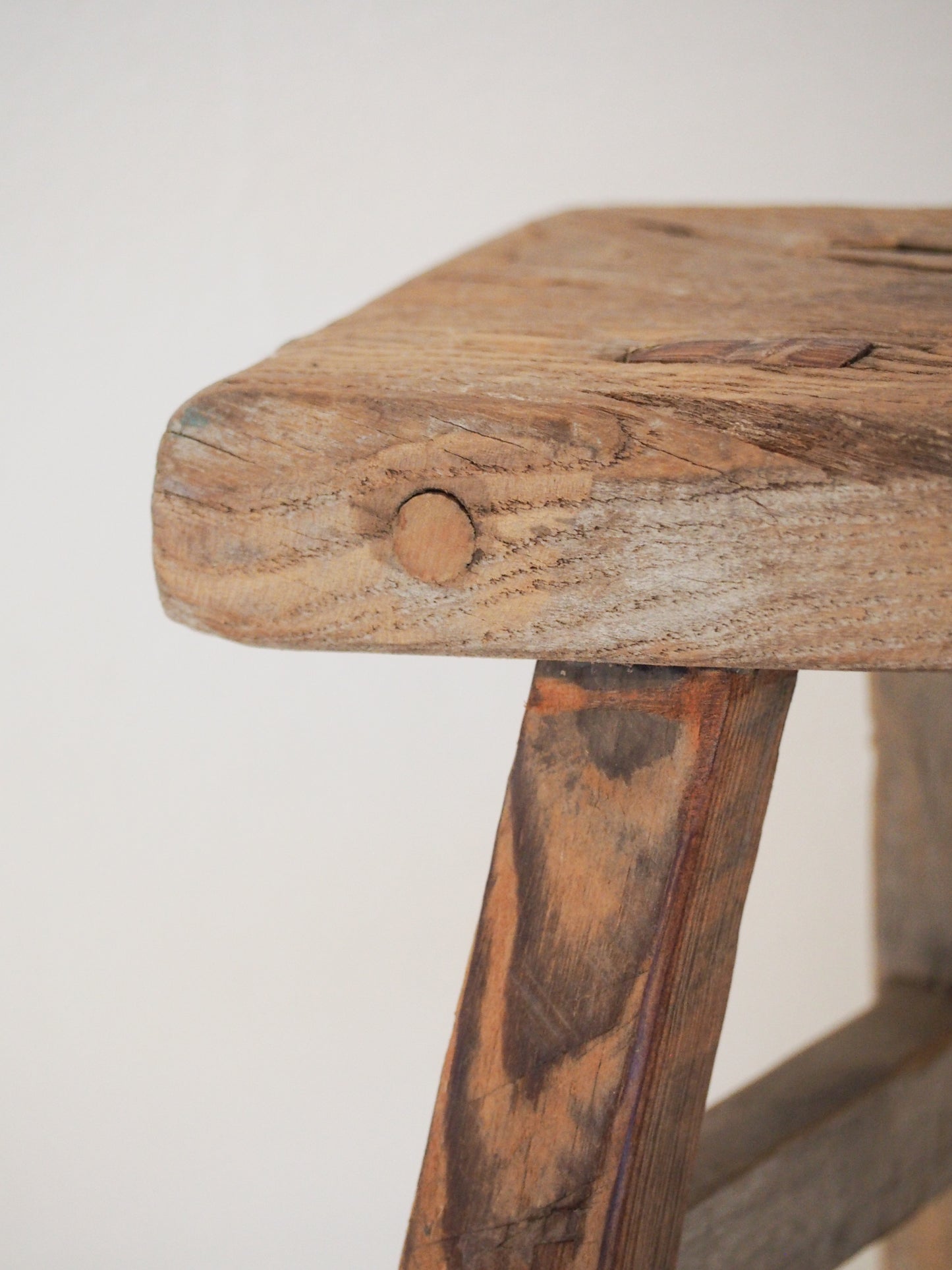 Antique Vintage Small Elm Rustic Wooden Farmhouse Stool / Milking Stool