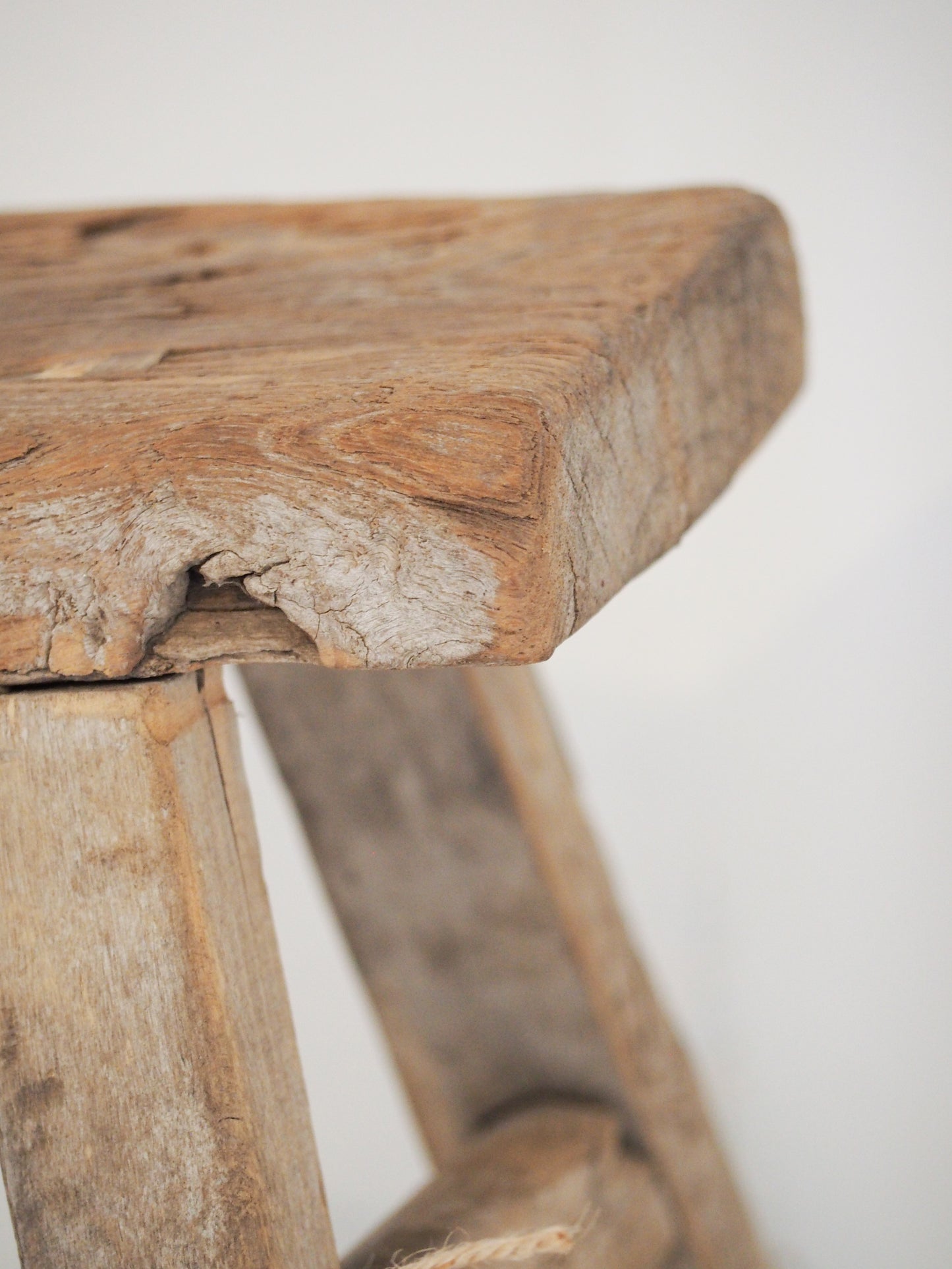 Antique Vintage Small Elm Rustic Wooden Farmhouse Stool / Milking Stool