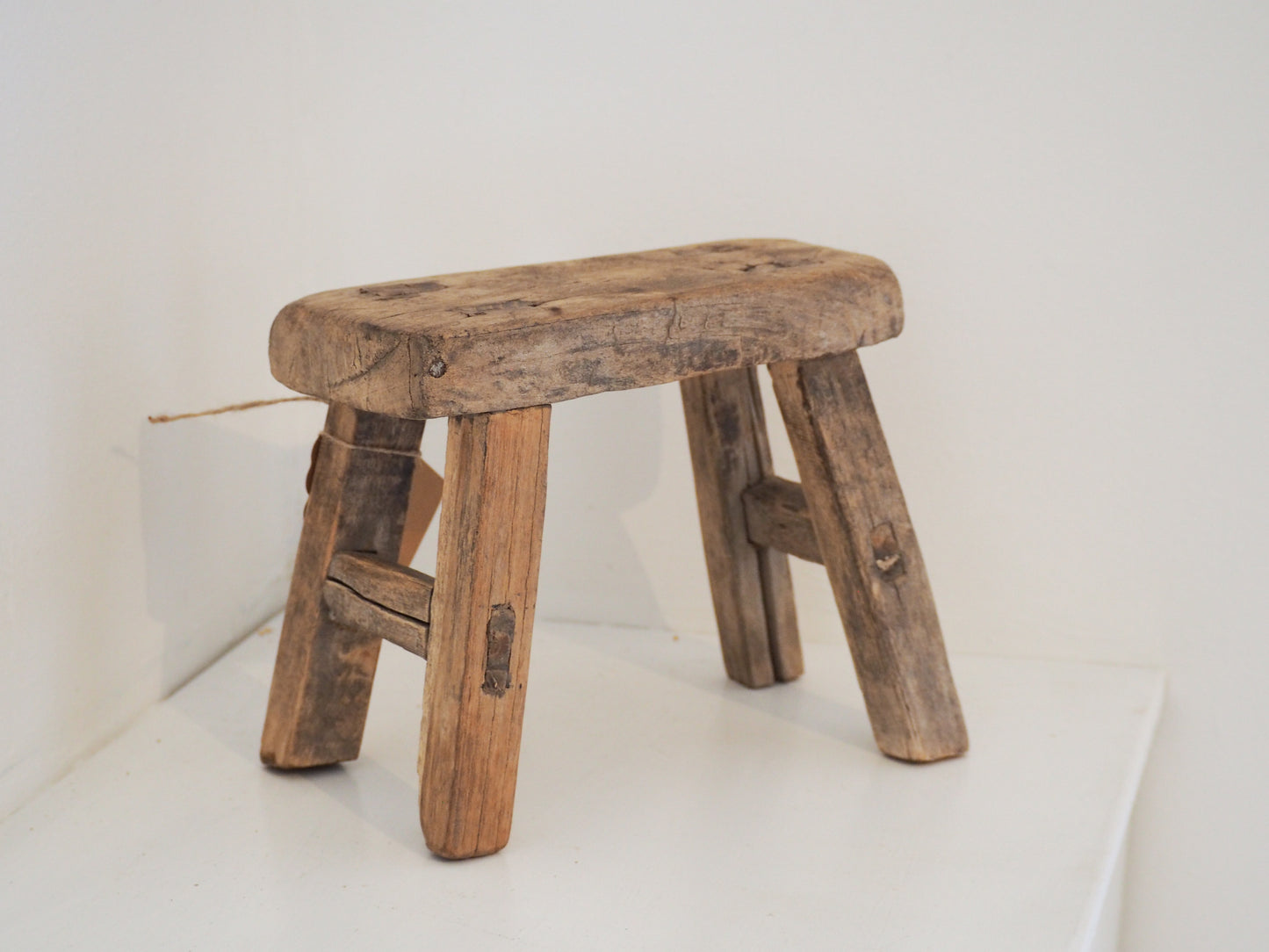 Antique Vintage Small Elm Rustic Wooden Farmhouse Stool / Milking Stool