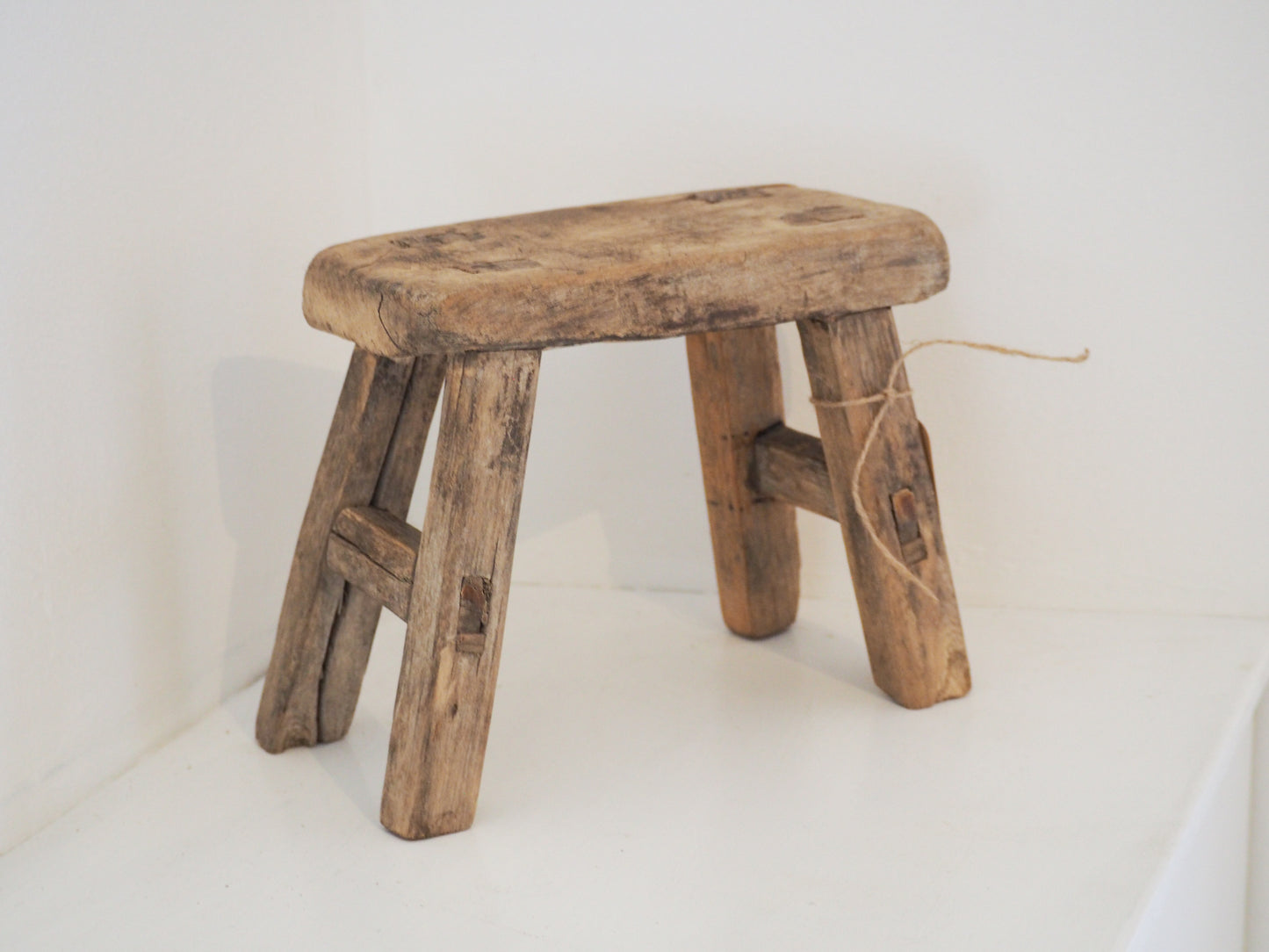 Antique Vintage Small Elm Rustic Wooden Farmhouse Stool / Milking Stool