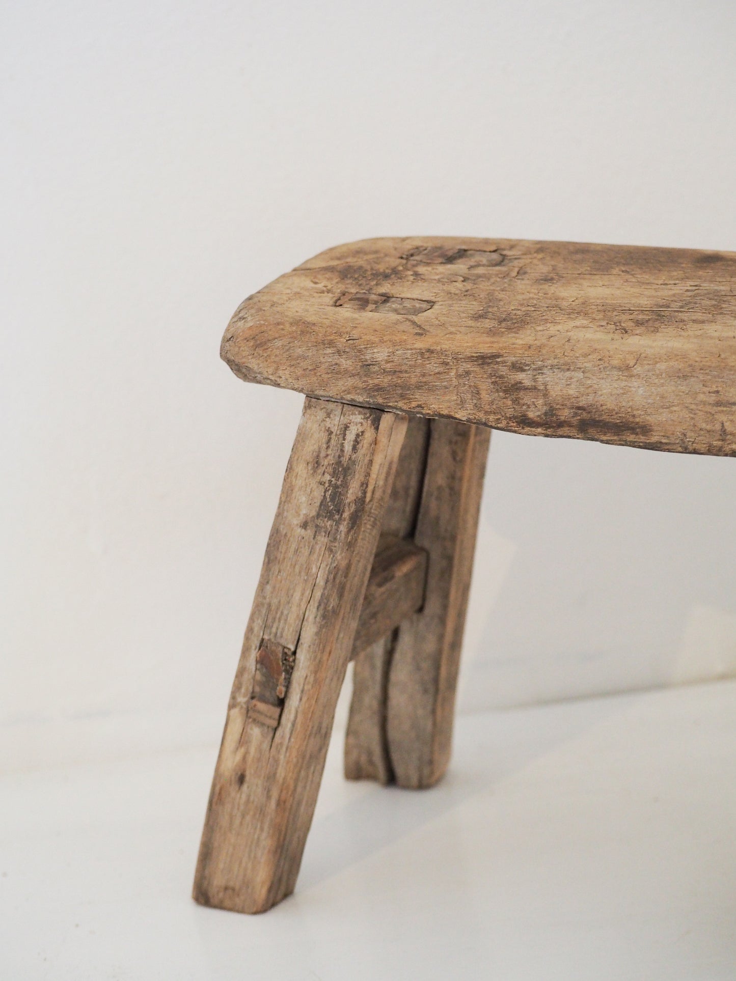 Antique Vintage Small Elm Rustic Wooden Farmhouse Stool / Milking Stool