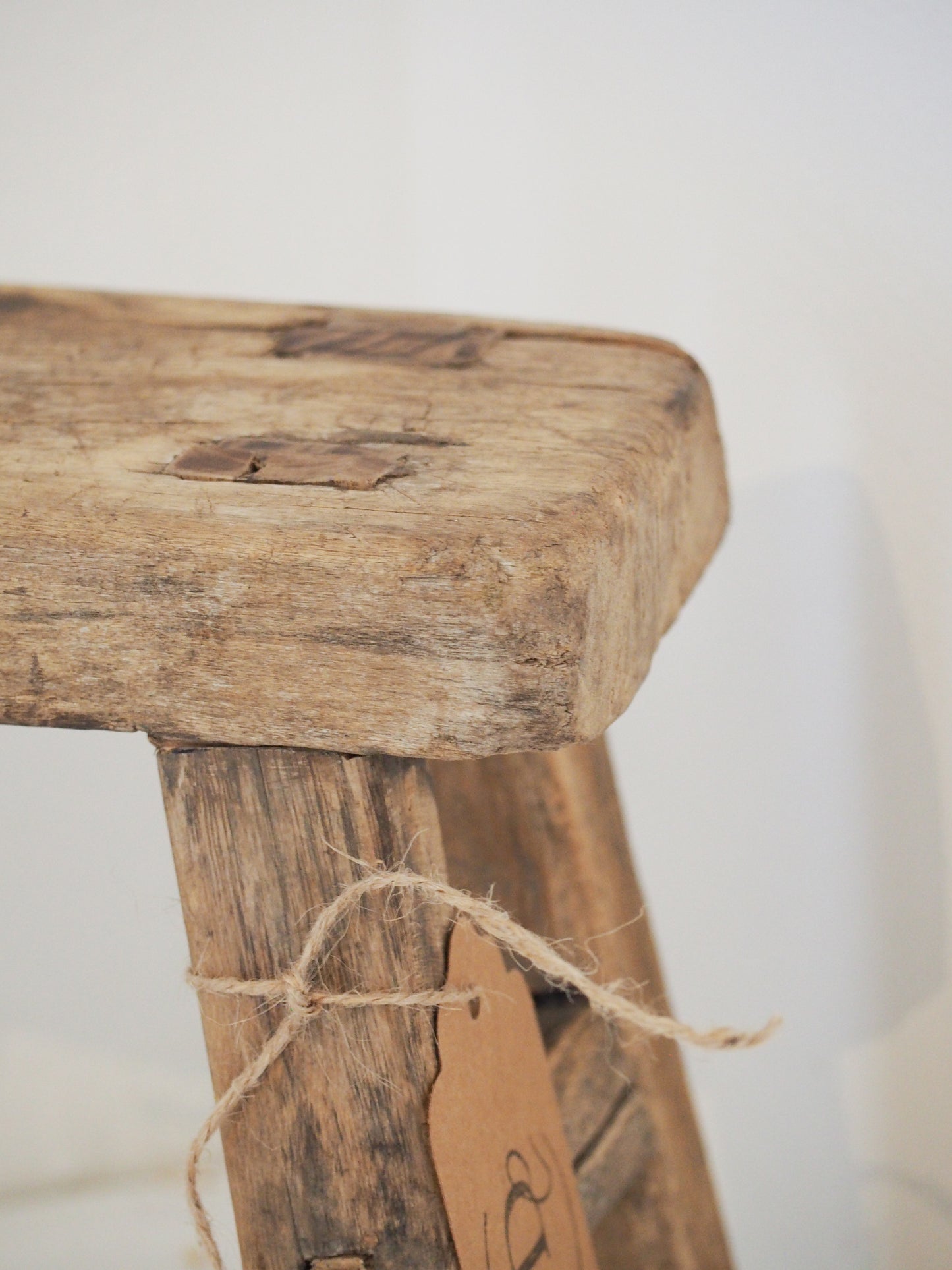 Antique Vintage Small Elm Rustic Wooden Farmhouse Stool / Milking Stool