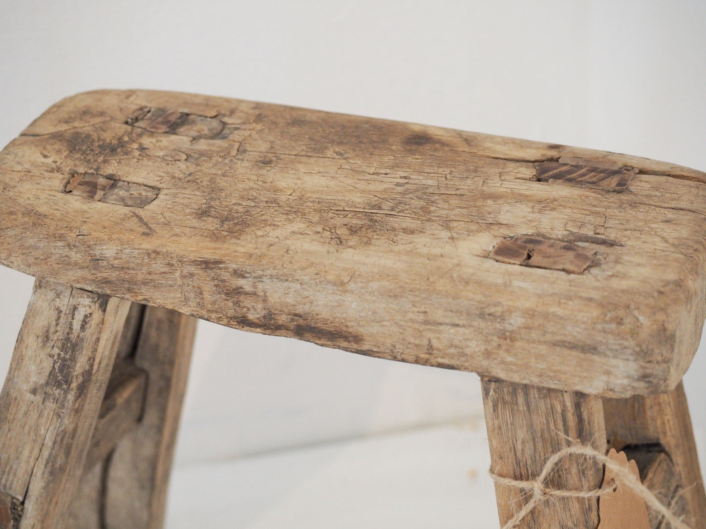 Antique Vintage Small Elm Rustic Wooden Farmhouse Stool / Milking Stool