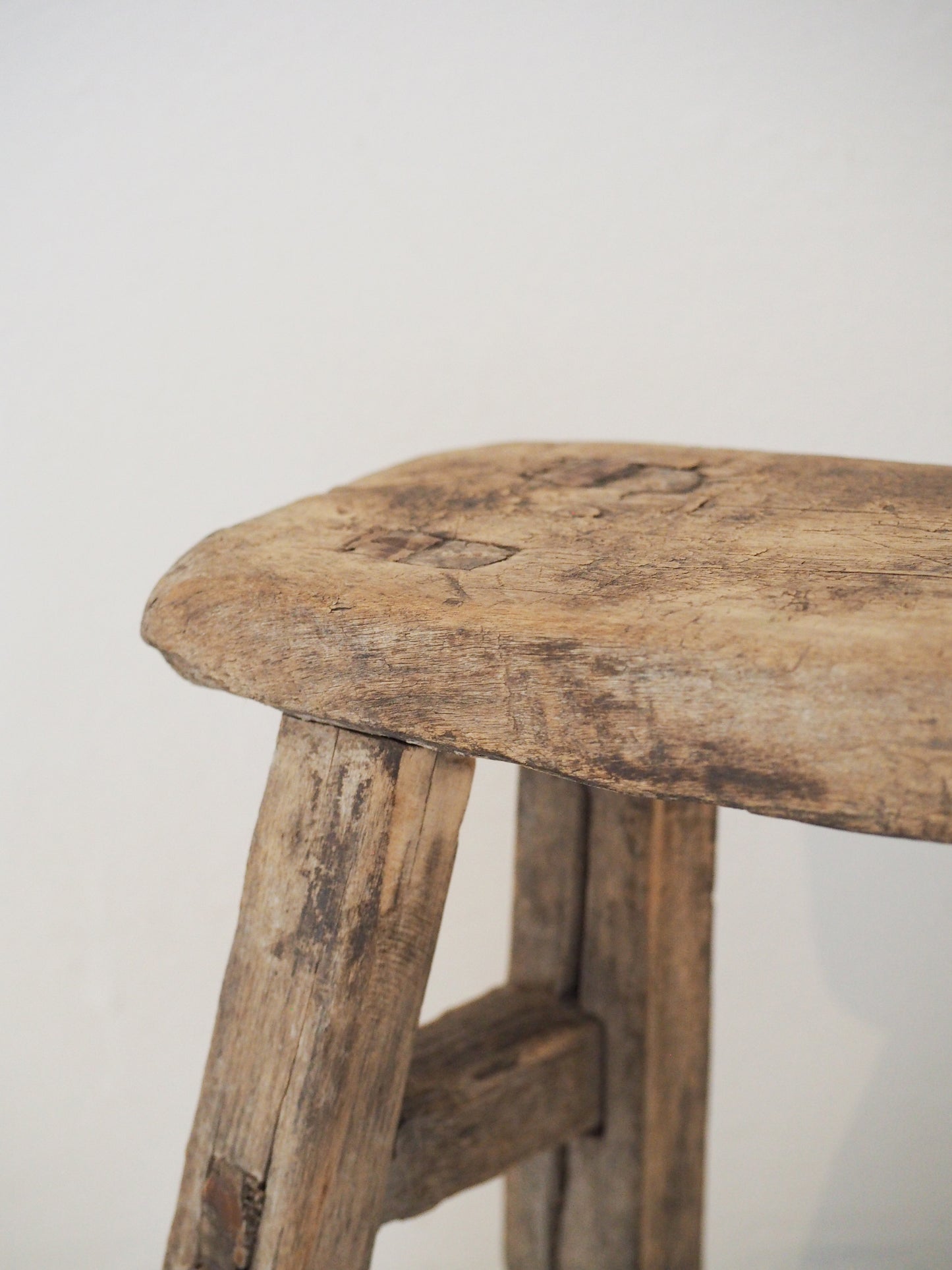 Antique Vintage Small Elm Rustic Wooden Farmhouse Stool / Milking Stool