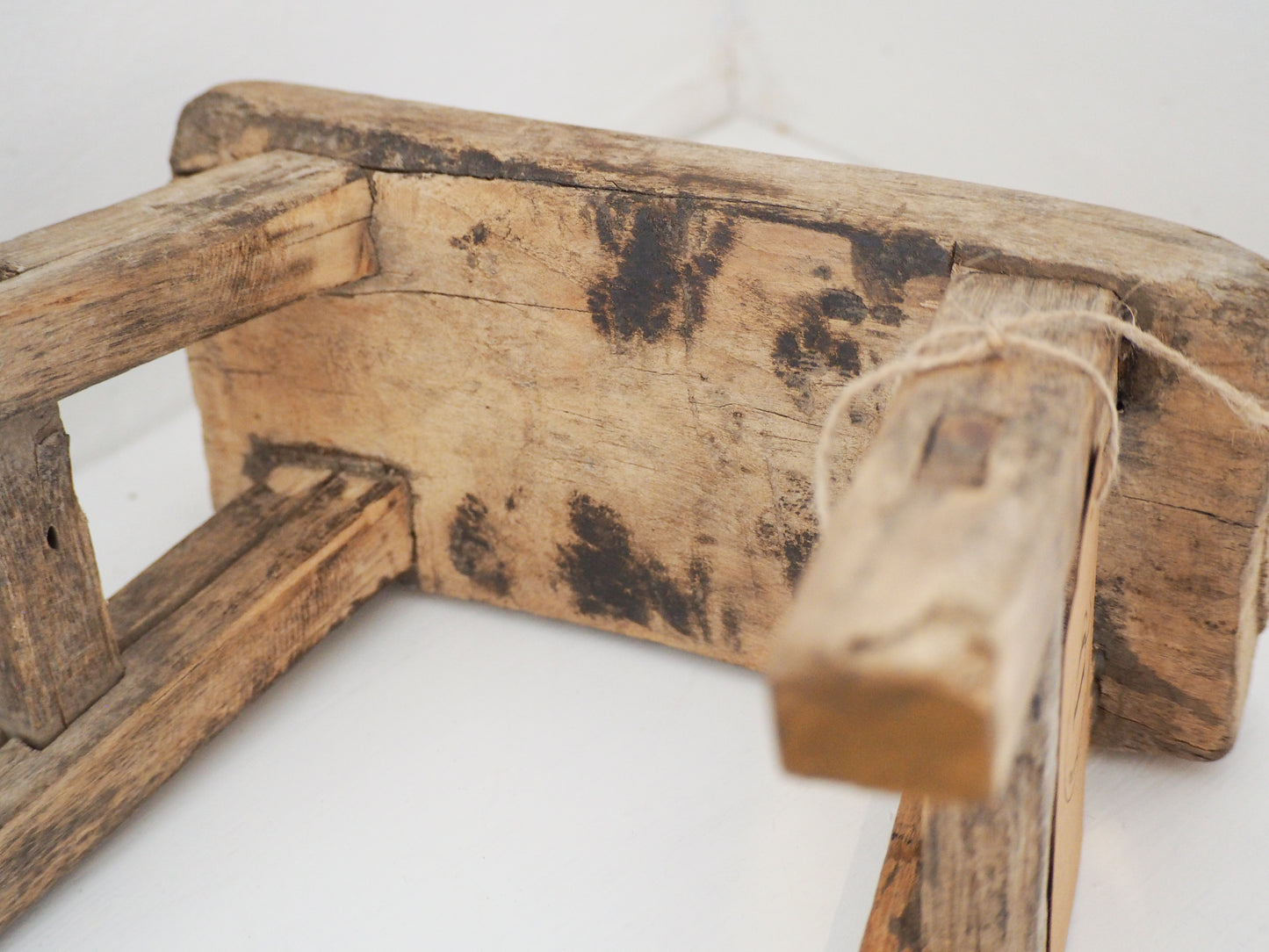 Antique Vintage Small Elm Rustic Wooden Farmhouse Stool / Milking Stool