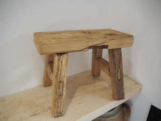 Antique Vintage Small Elm Rustic Wooden Farmhouse Stool / Milking Stool