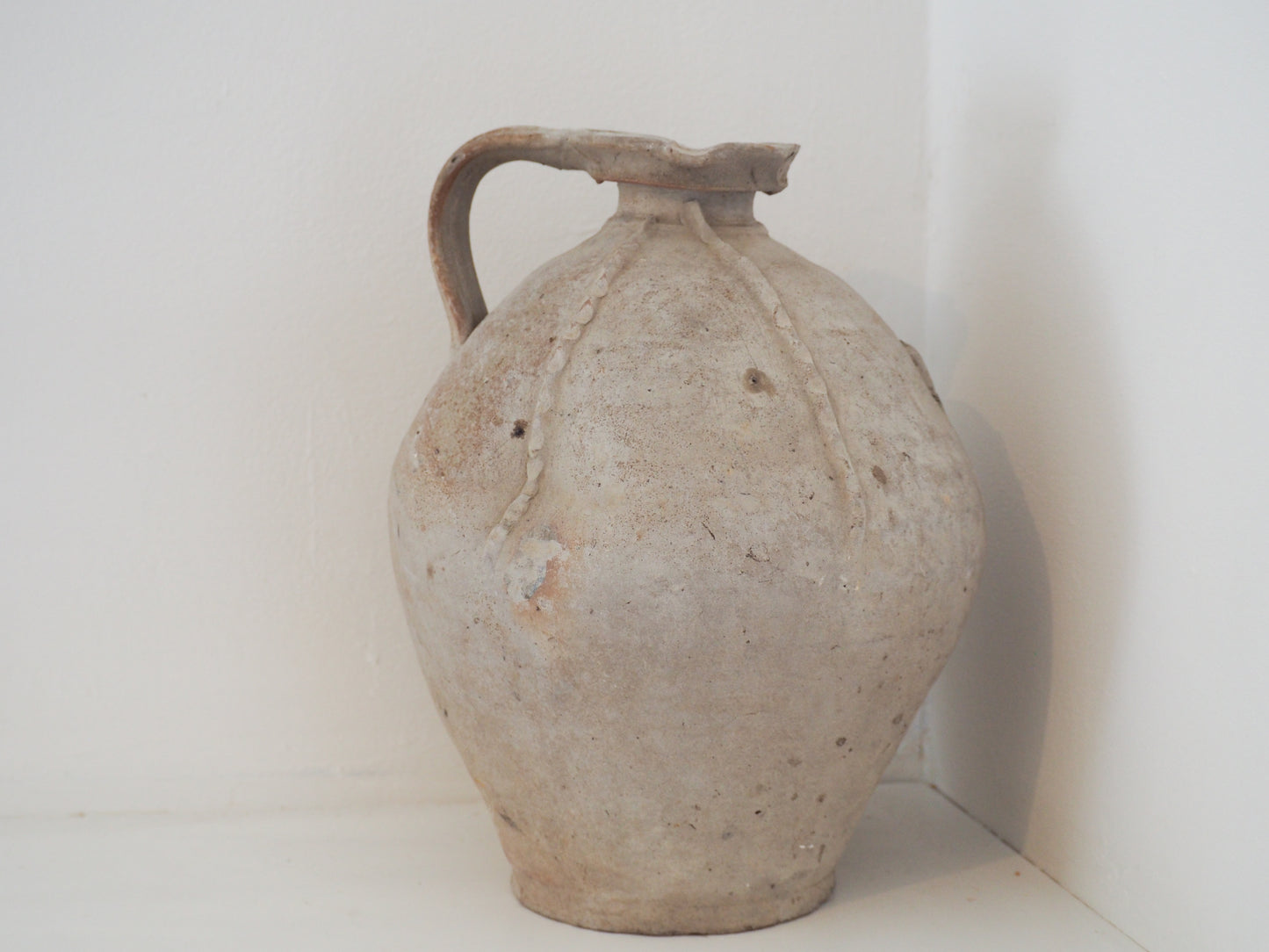 Antique Large 18th-Century Light Grey French Terracotta Walnut Oil Jar / Decorative Jug / Vase