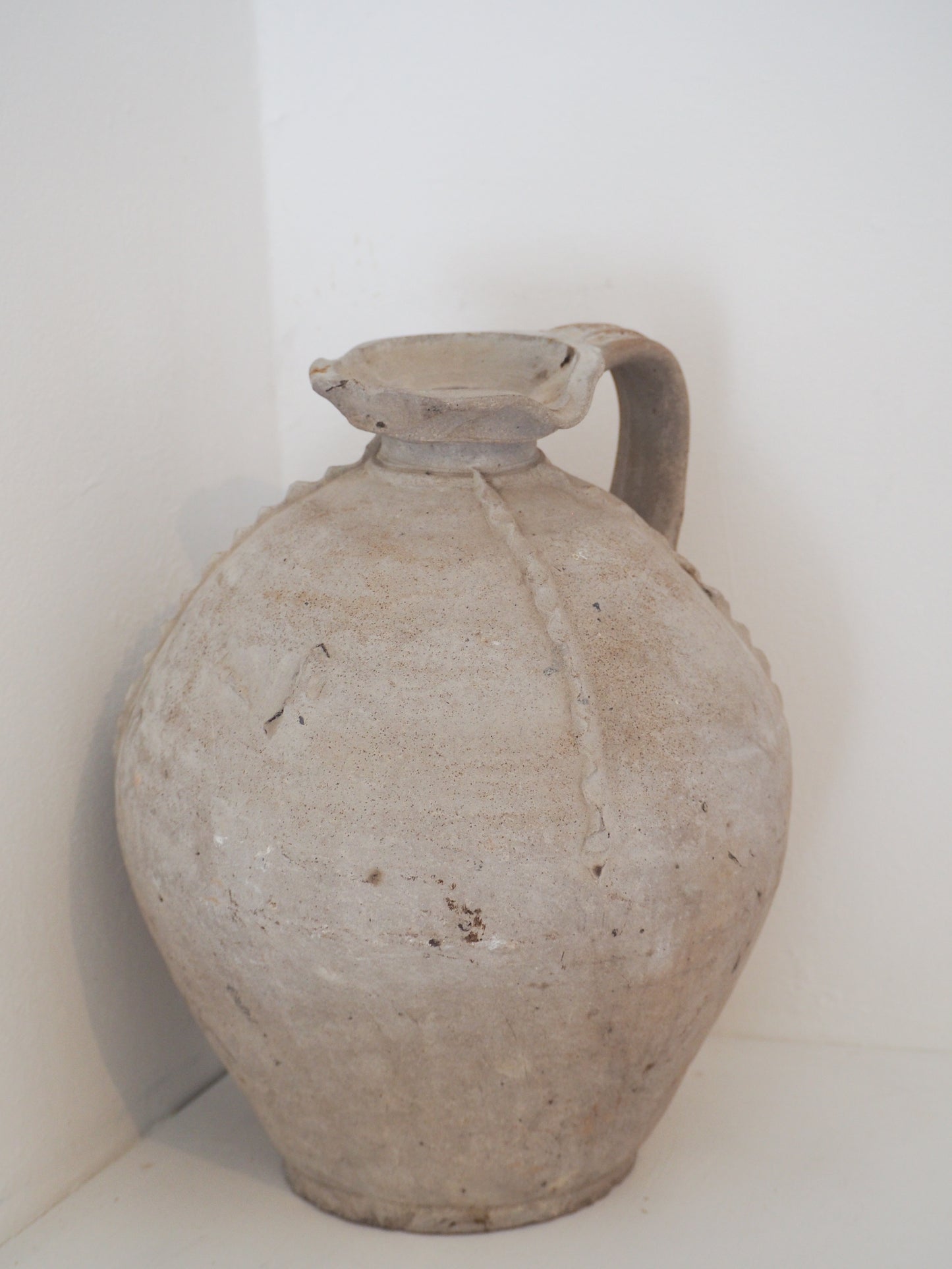 Antique Large 18th-Century Light Grey French Terracotta Walnut Oil Jar / Decorative Jug / Vase
