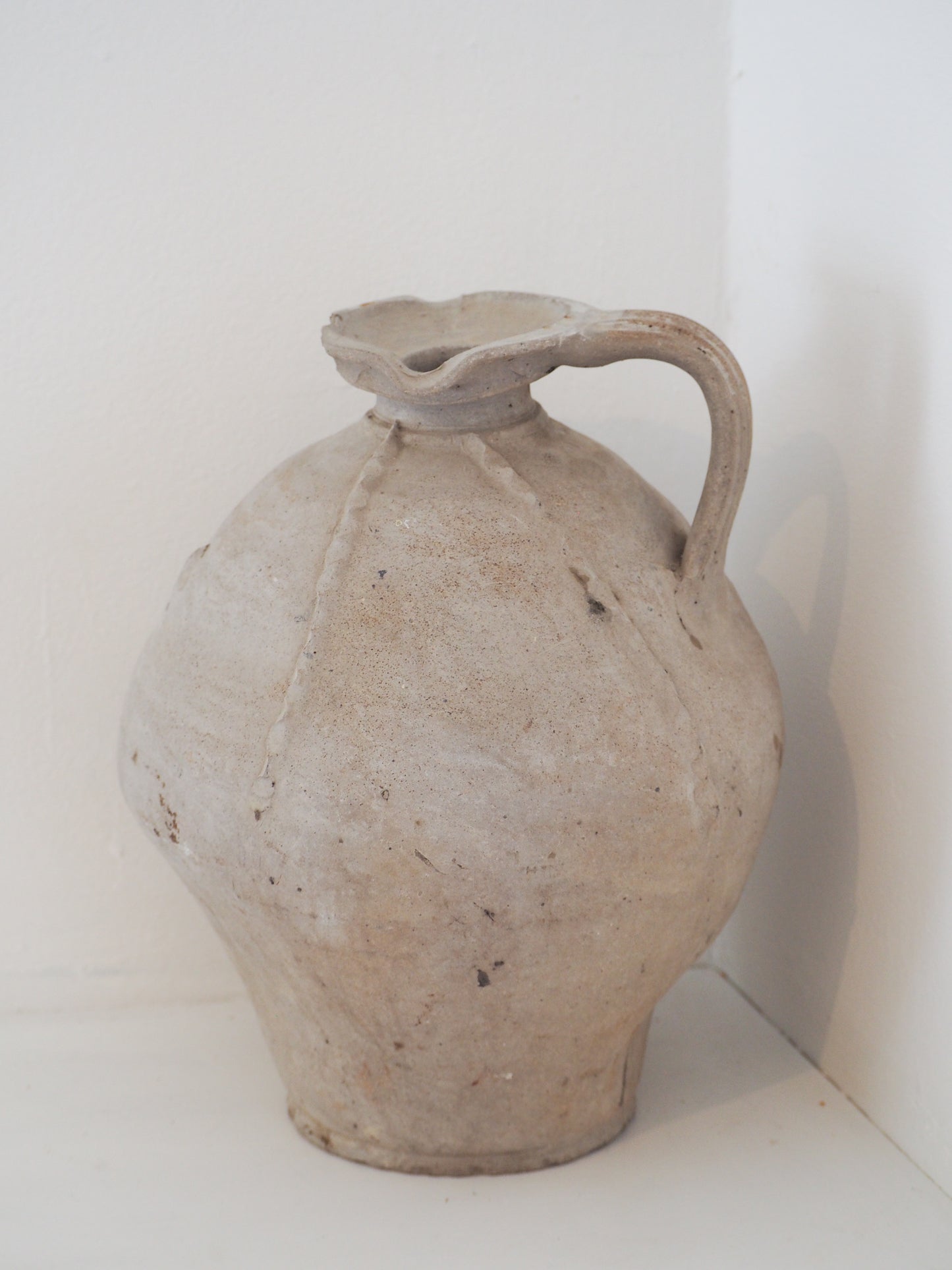 Antique Large 18th-Century Light Grey French Terracotta Walnut Oil Jar / Decorative Jug / Vase