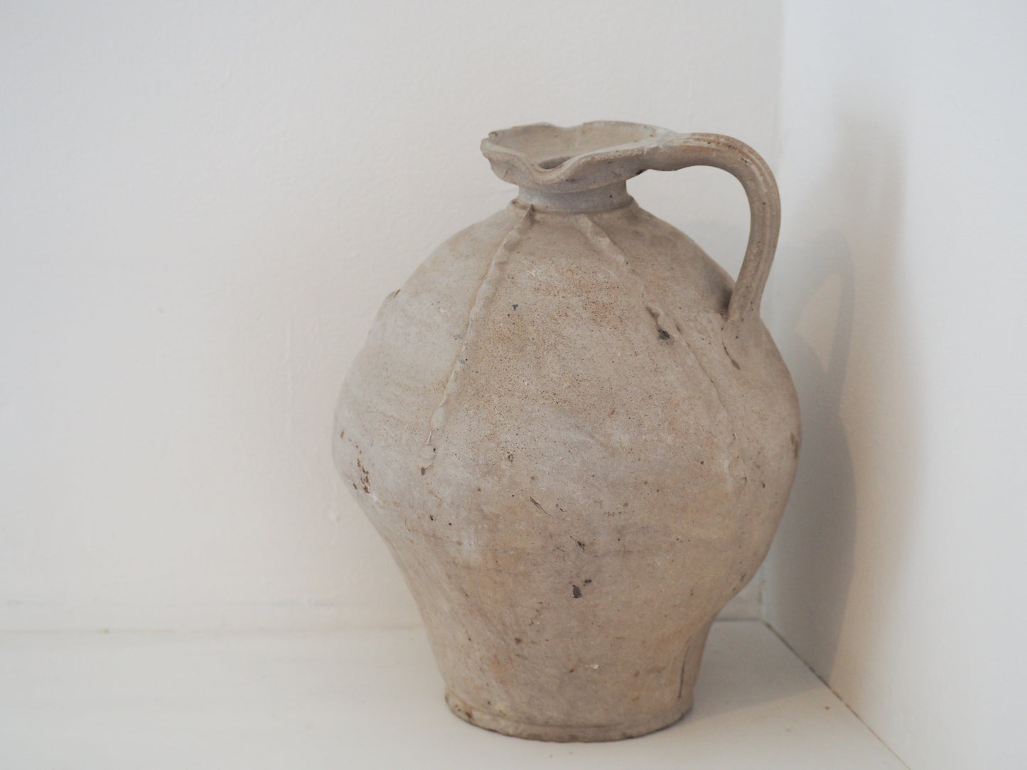 Antique Large 18th-Century Light Grey French Terracotta Walnut Oil Jar / Decorative Jug / Vase