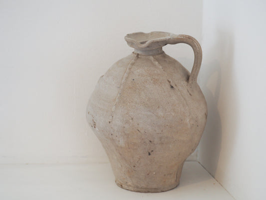 Antique Large 18th-Century Light Grey French Terracotta Walnut Oil Jar / Decorative Jug / Vase