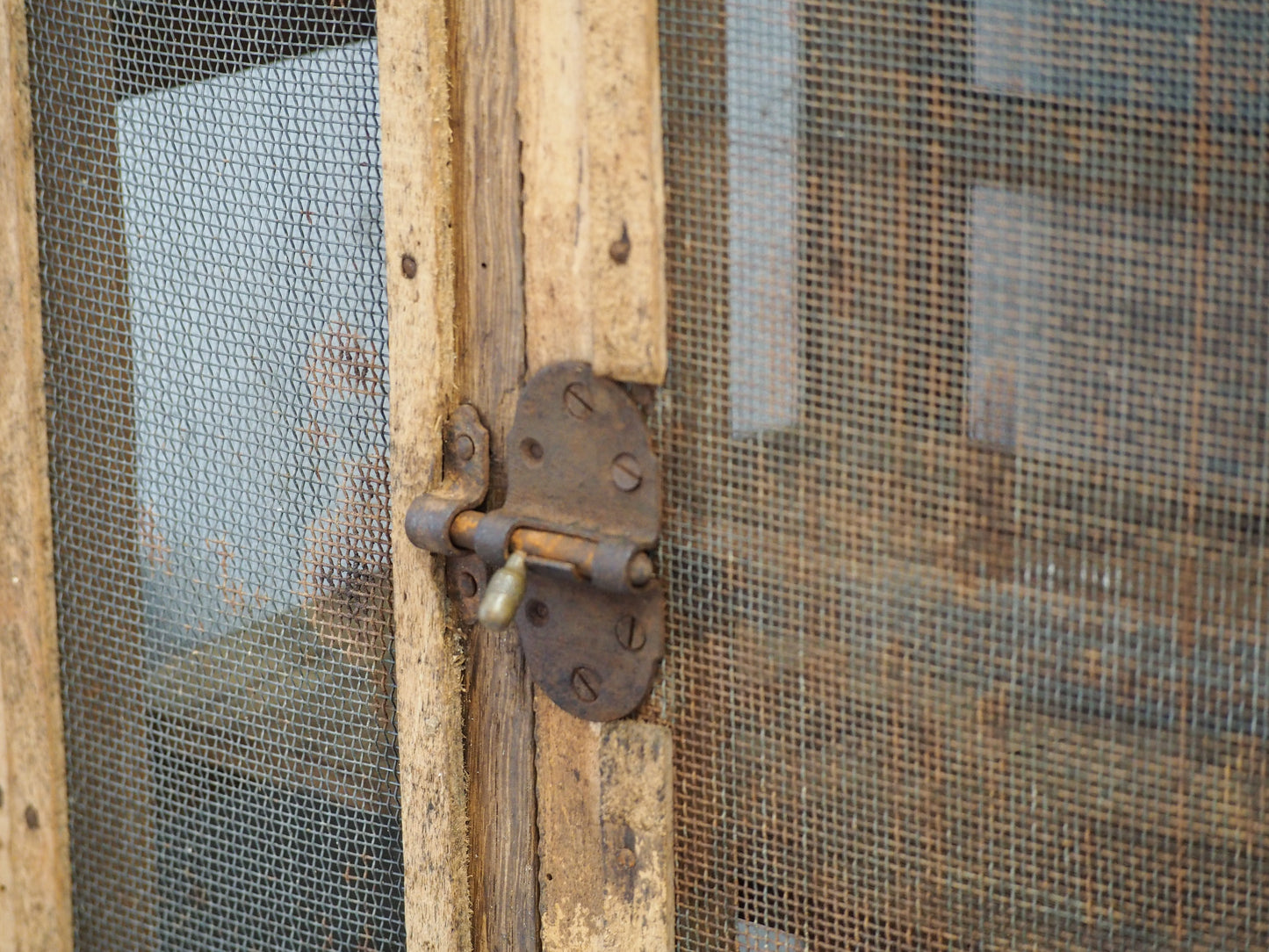 Vintage French Pine Wooden and Mesh Cheese or Meat Safe with Latch / Food Store