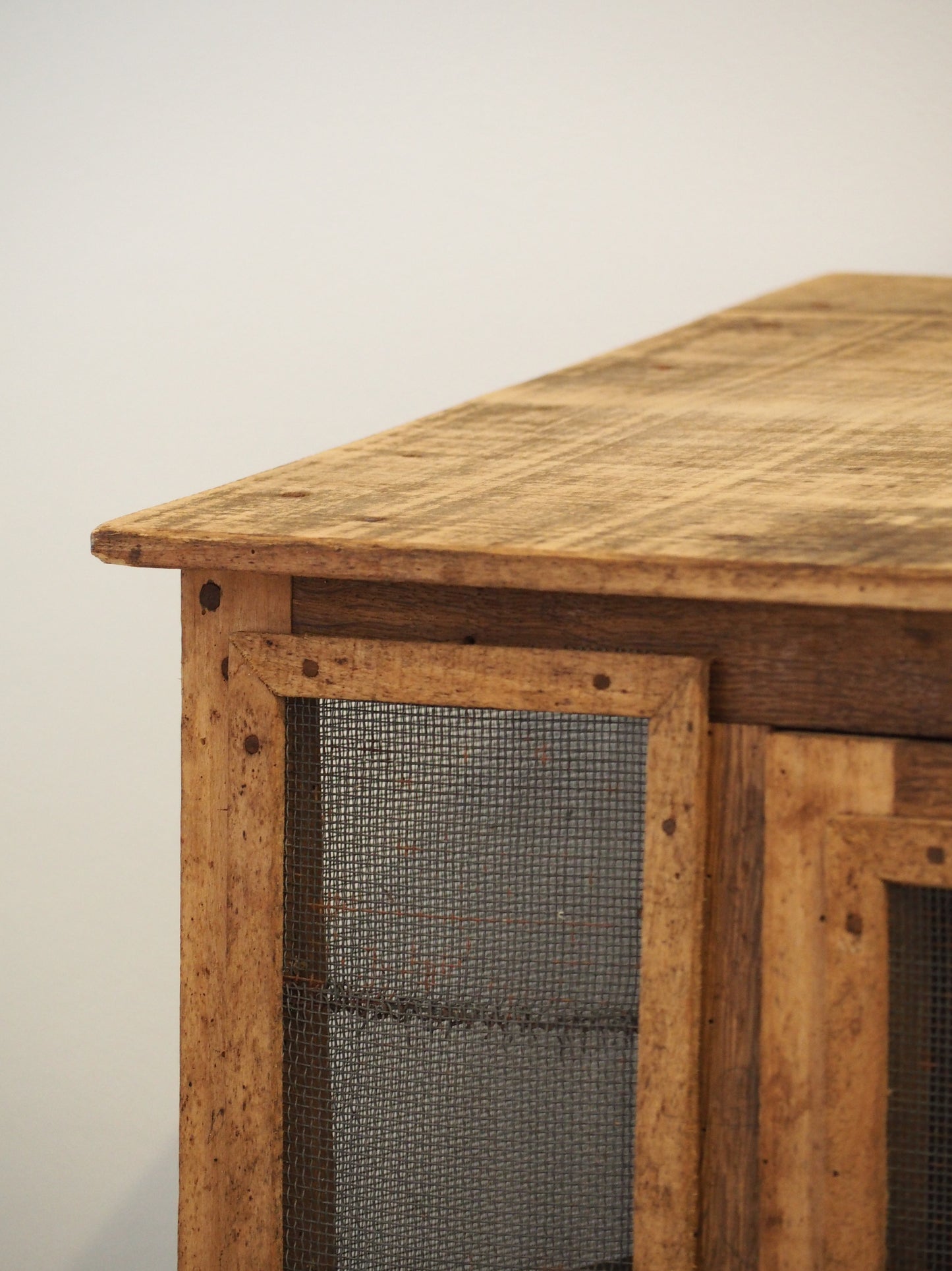 Vintage French Pine Wooden and Mesh Cheese or Meat Safe with Latch / Food Store