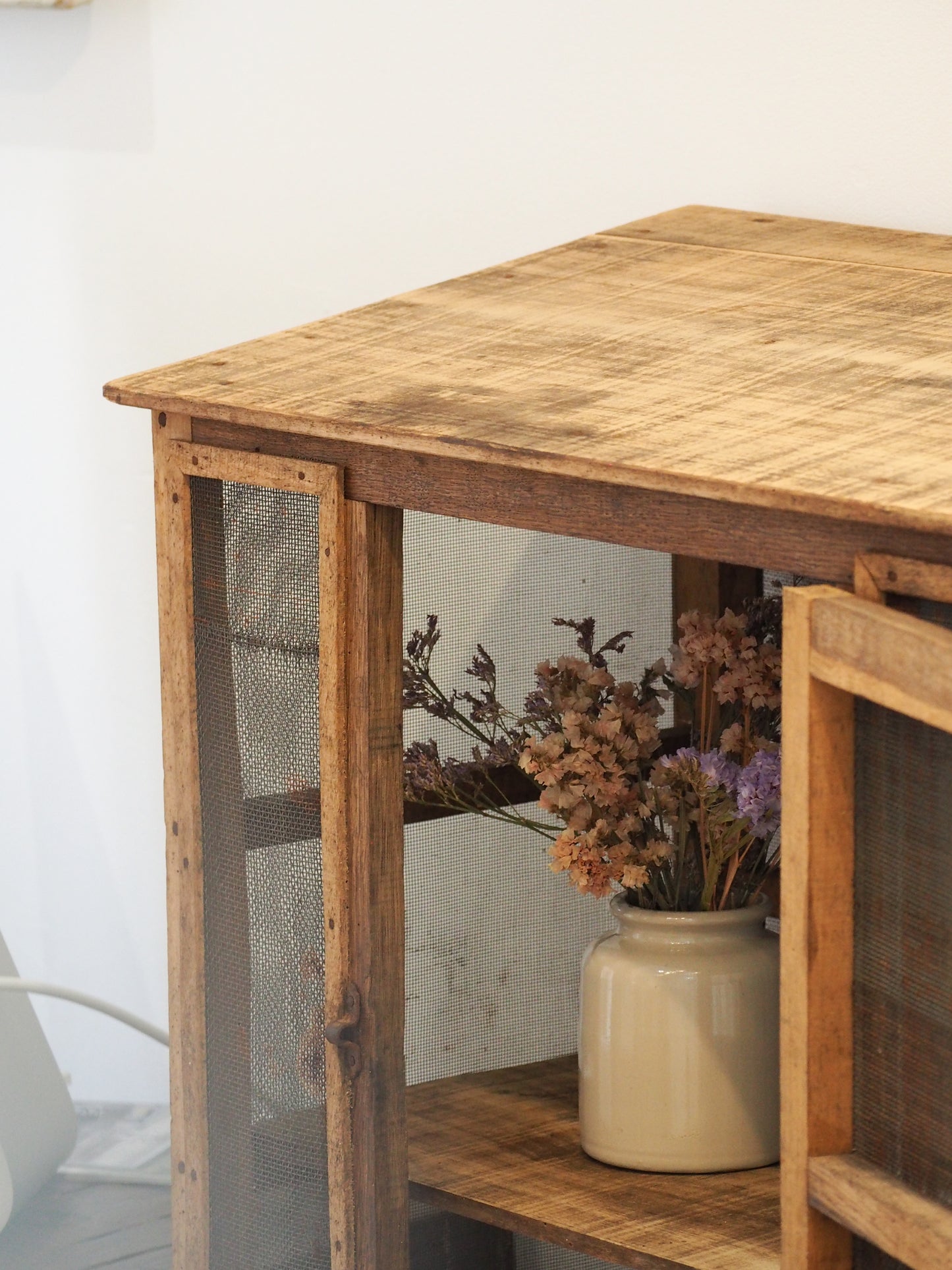 Vintage French Pine Wooden and Mesh Cheese or Meat Safe with Latch / Food Store