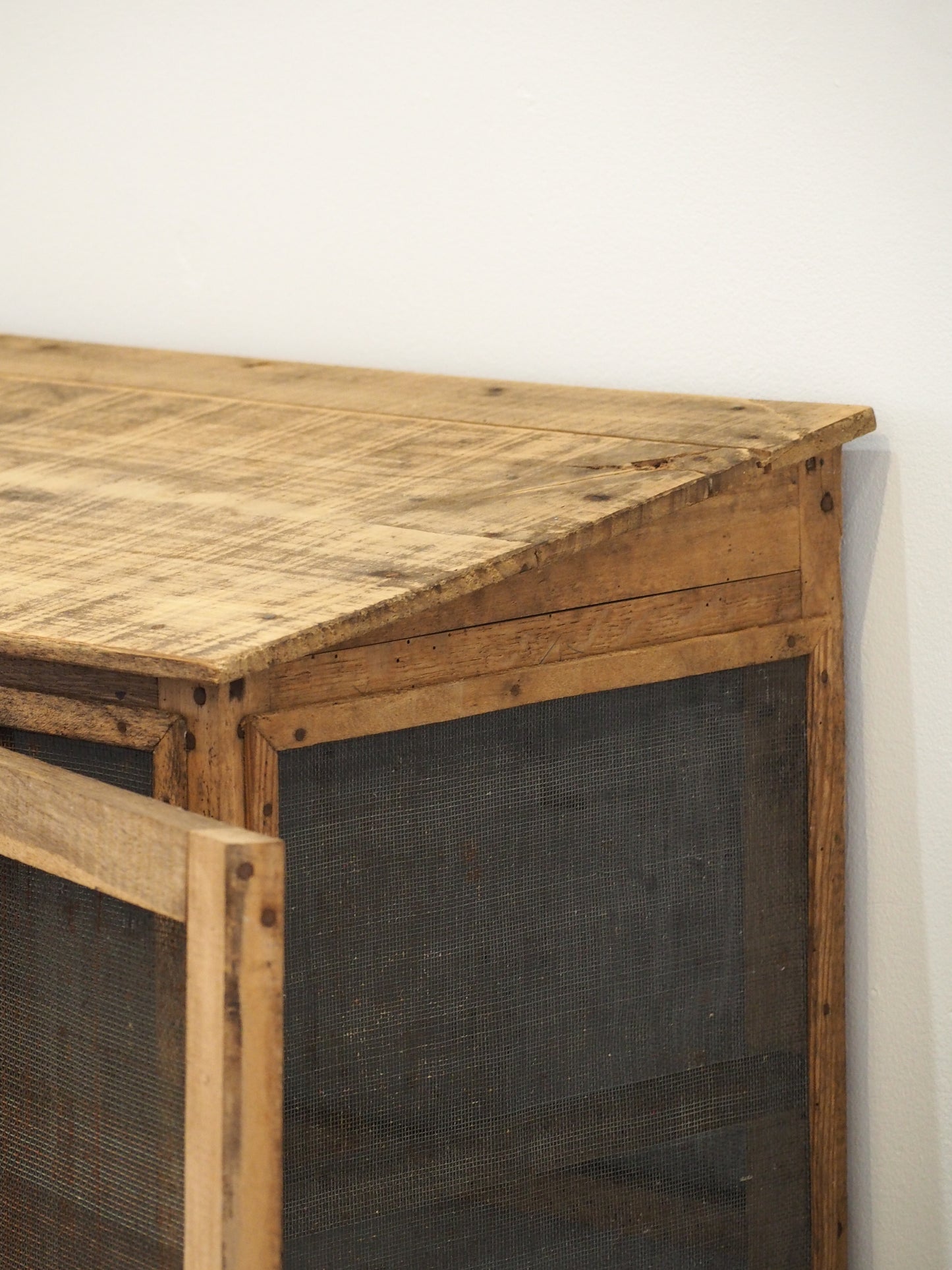 Vintage French Pine Wooden and Mesh Cheese or Meat Safe with Latch / Food Store