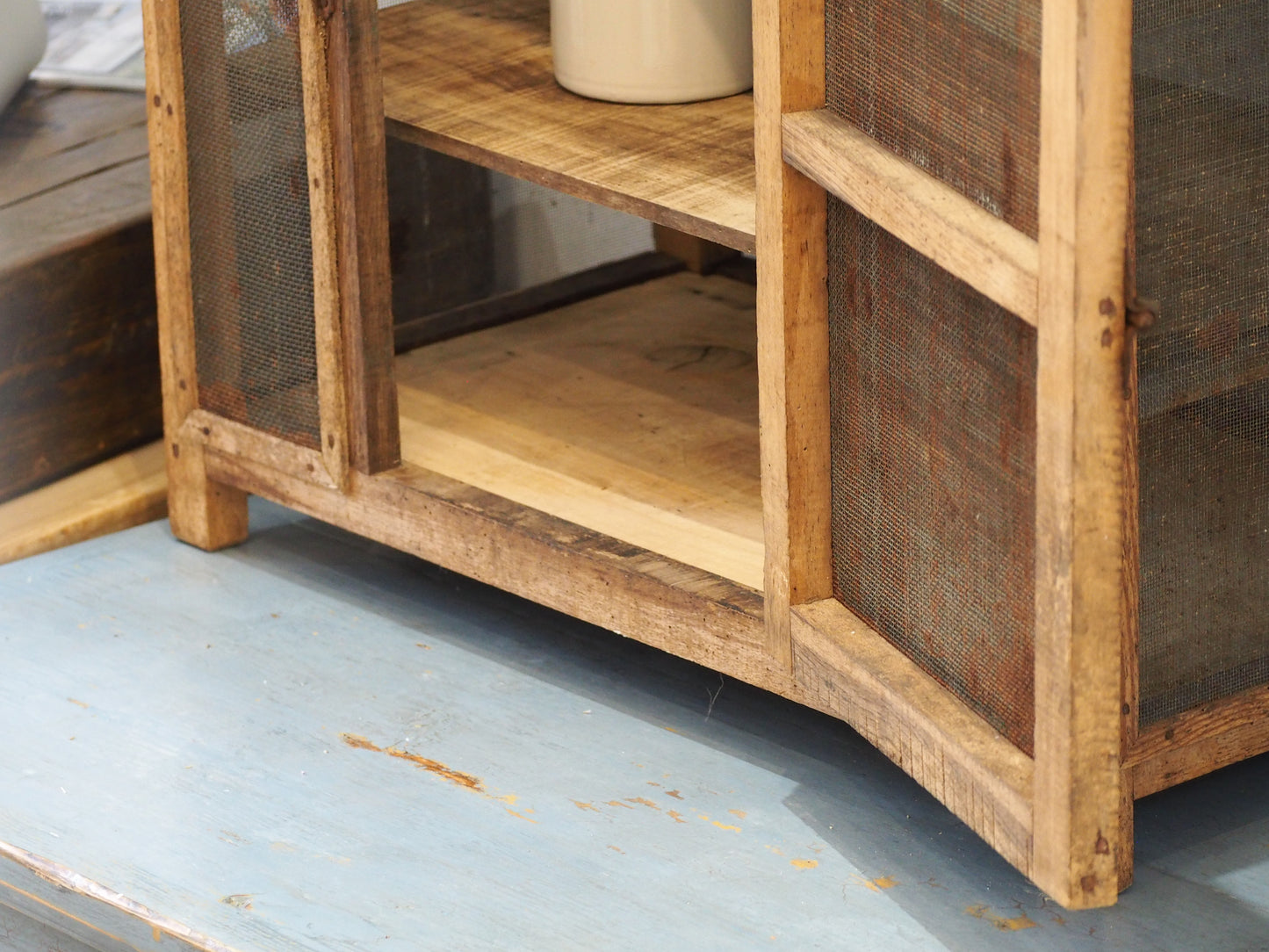 Vintage French Pine Wooden and Mesh Cheese or Meat Safe with Latch / Food Store