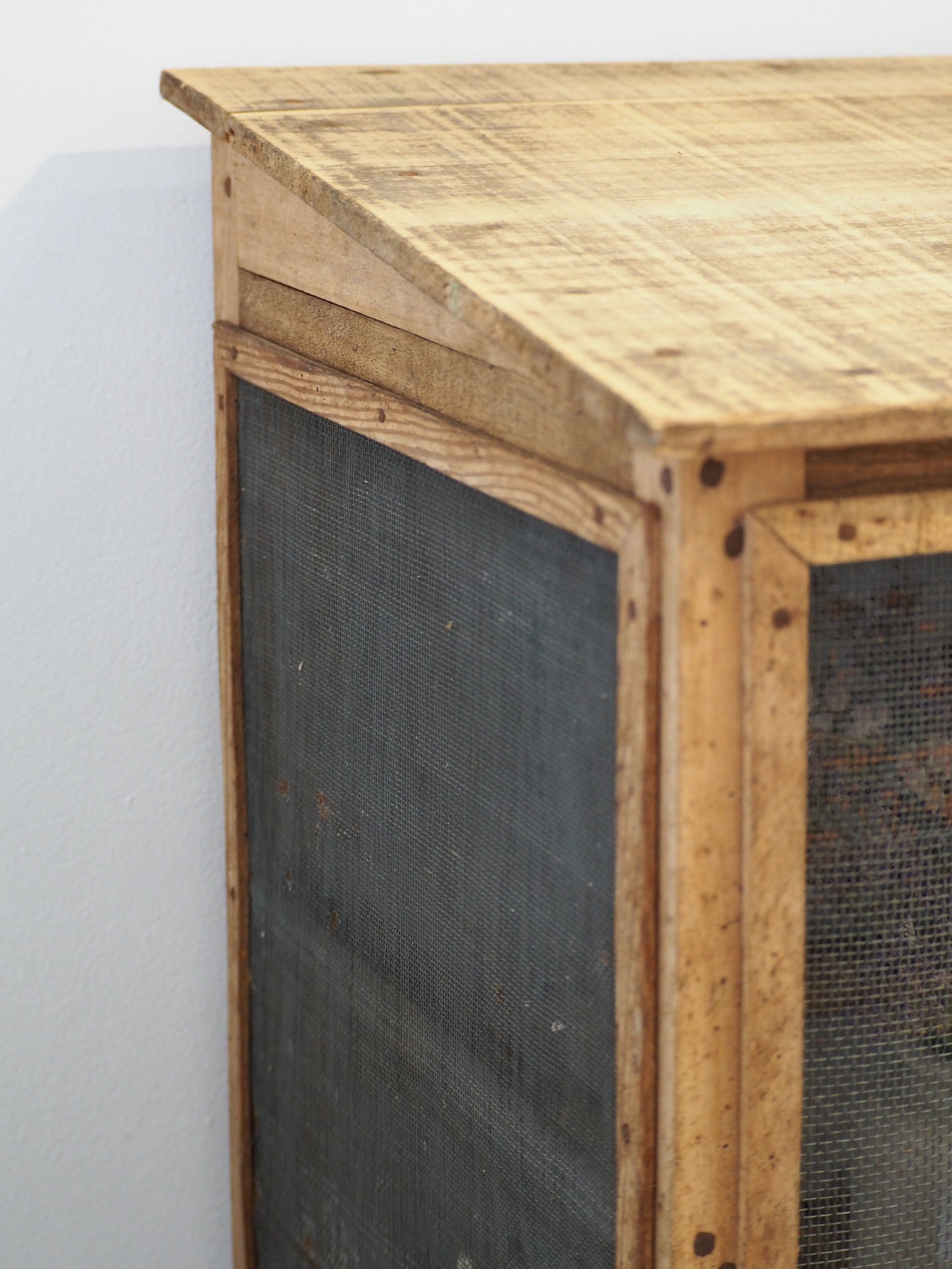 Vintage French Pine Wooden and Mesh Cheese or Meat Safe with Latch / Food Store