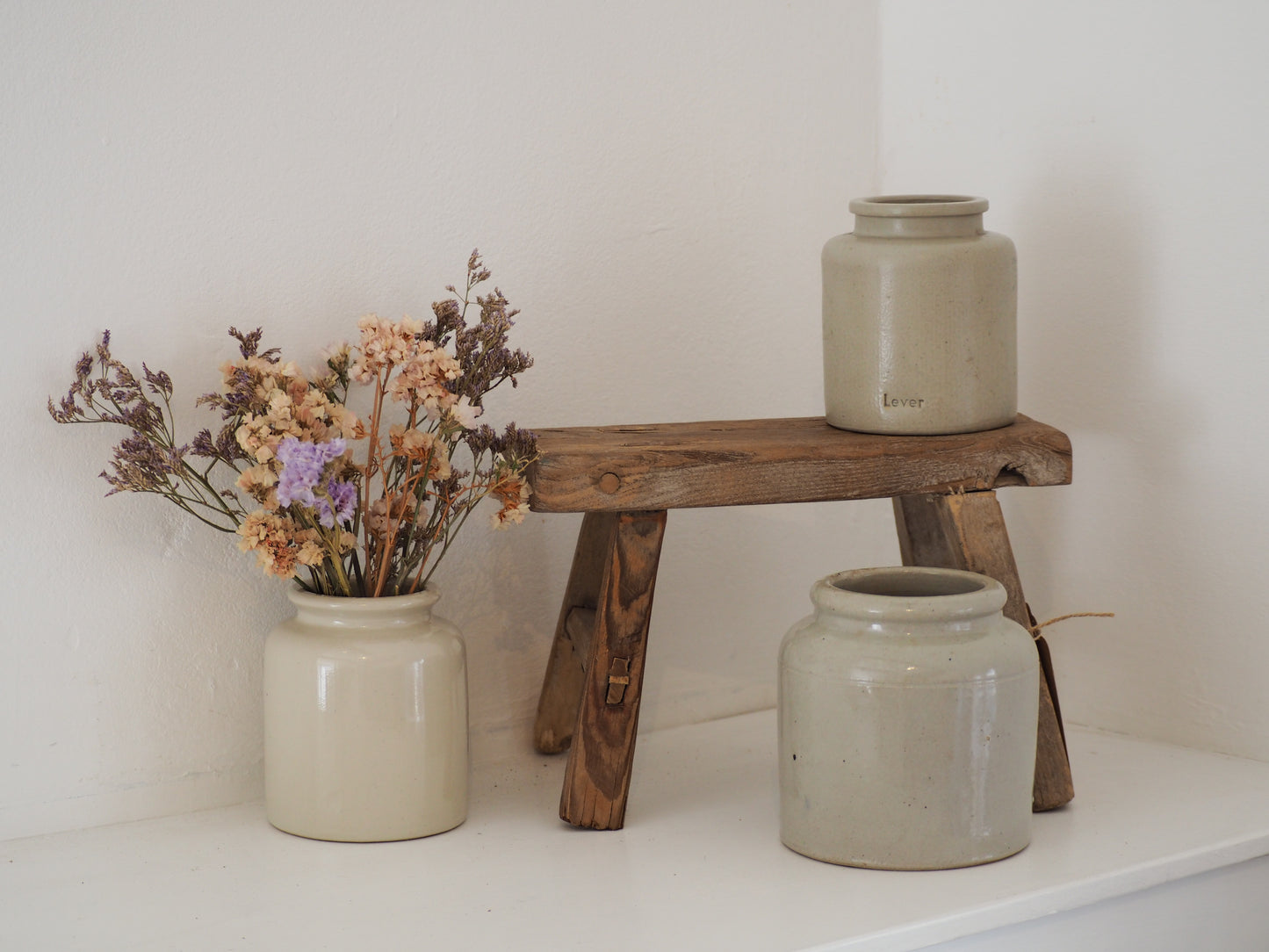 Vintage Antique Rustic French Cream Stoneware Apothecary Pot / Kitchen Storage Jar