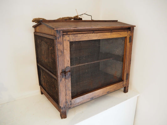 Vintage French Scratch Built Wooden and Mesh Meat Safe with Handle / Food Store