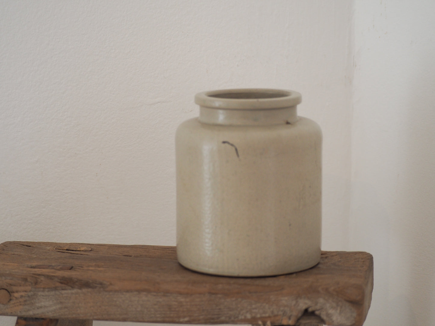 Vintage Antique Rustic French Cream Stoneware Apothecary Pot / Kitchen Storage Jar