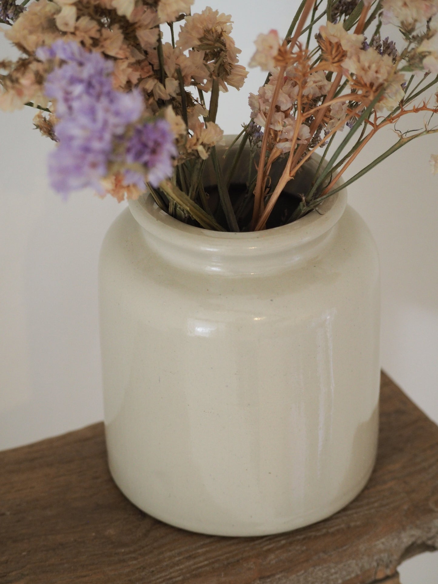 Vintage Antique Rustic French Cream Stoneware Apothecary Pot / Kitchen Storage Jar