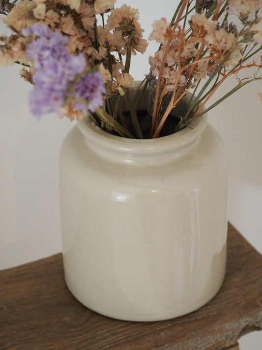 Vintage Antique Rustic French Cream Stoneware Apothecary Pot / Kitchen Storage Jar