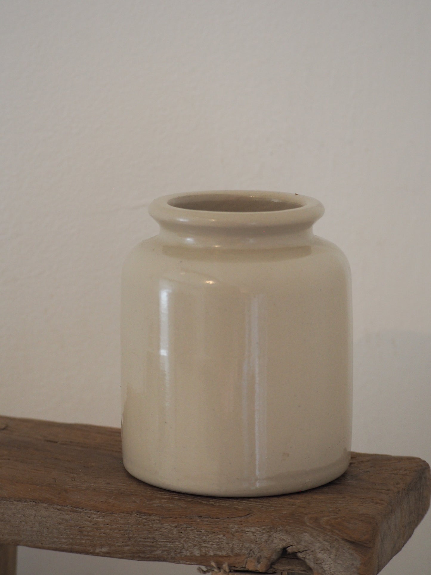 Vintage Antique Rustic French Cream Stoneware Apothecary Pot / Kitchen Storage Jar