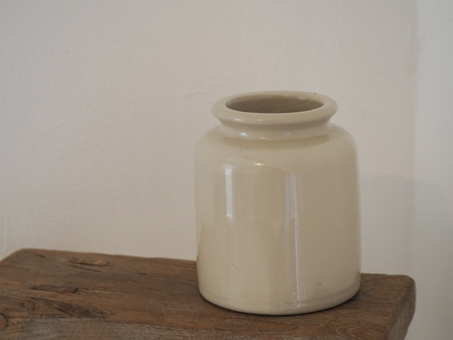 Vintage Antique Rustic French Cream Stoneware Apothecary Pot / Kitchen Storage Jar