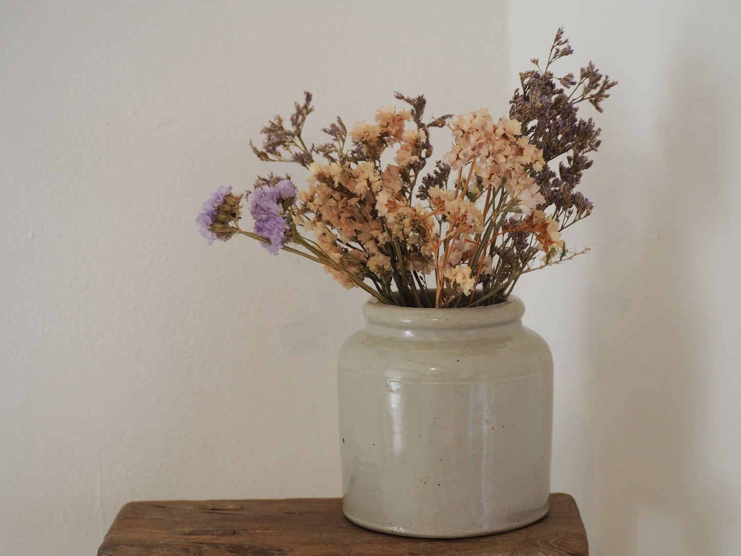 Vintage Antique Rustic French Cream Stoneware Apothecary Pot / Kitchen Storage Jar