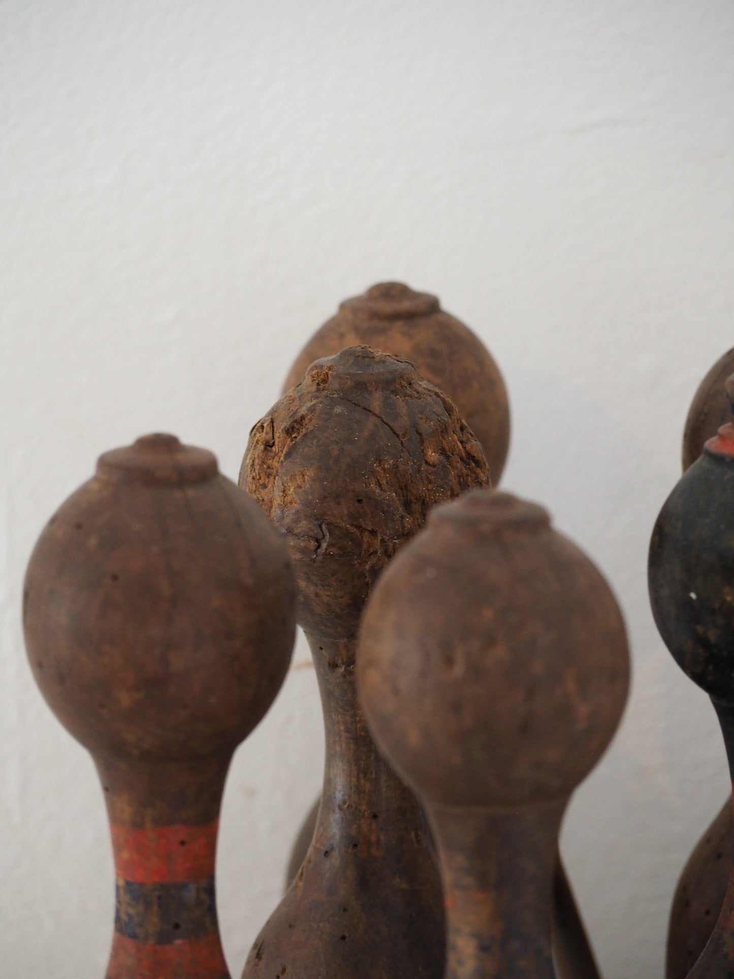 Vintage Antique French Set of Painted Wooden Skittles / French Bowling Game With Seven Pins