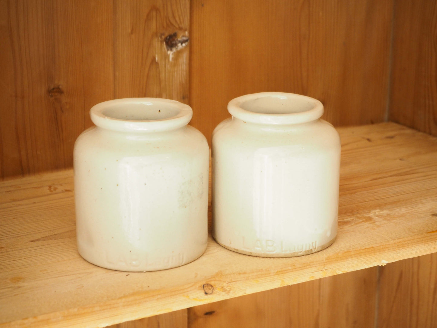 Vintage / Antique Rustic French Cream Stoneware Apothecary Pot / Kitchen Storage Jar
