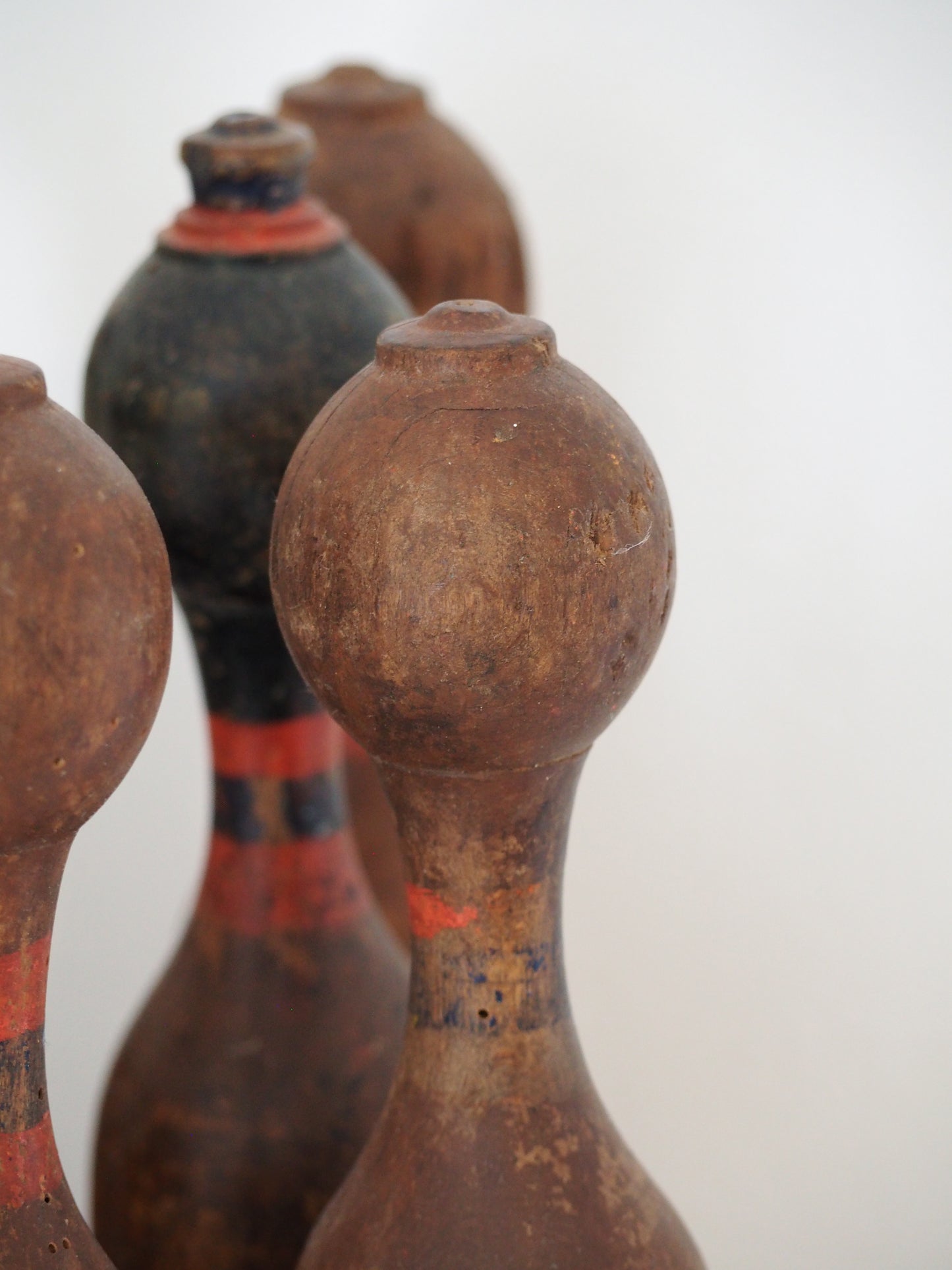 Vintage Antique French Set of Painted Wooden Skittles / French Bowling Game With Seven Pins