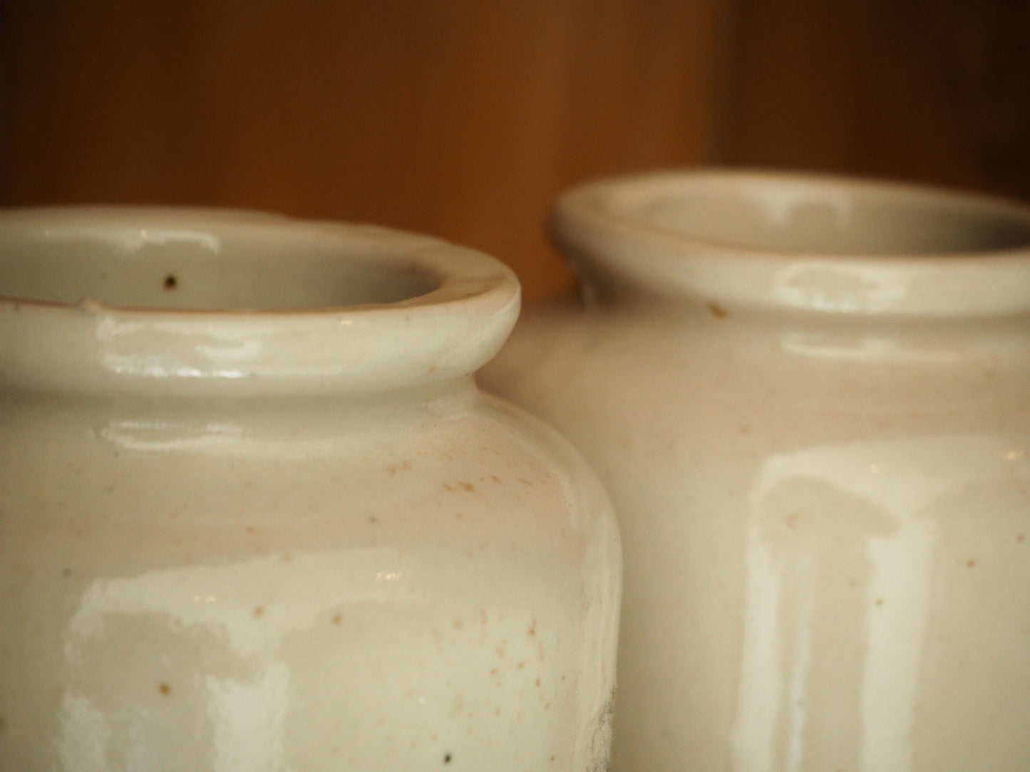 Vintage / Antique Rustic French Cream Stoneware Apothecary Pot / Kitchen Storage Jar