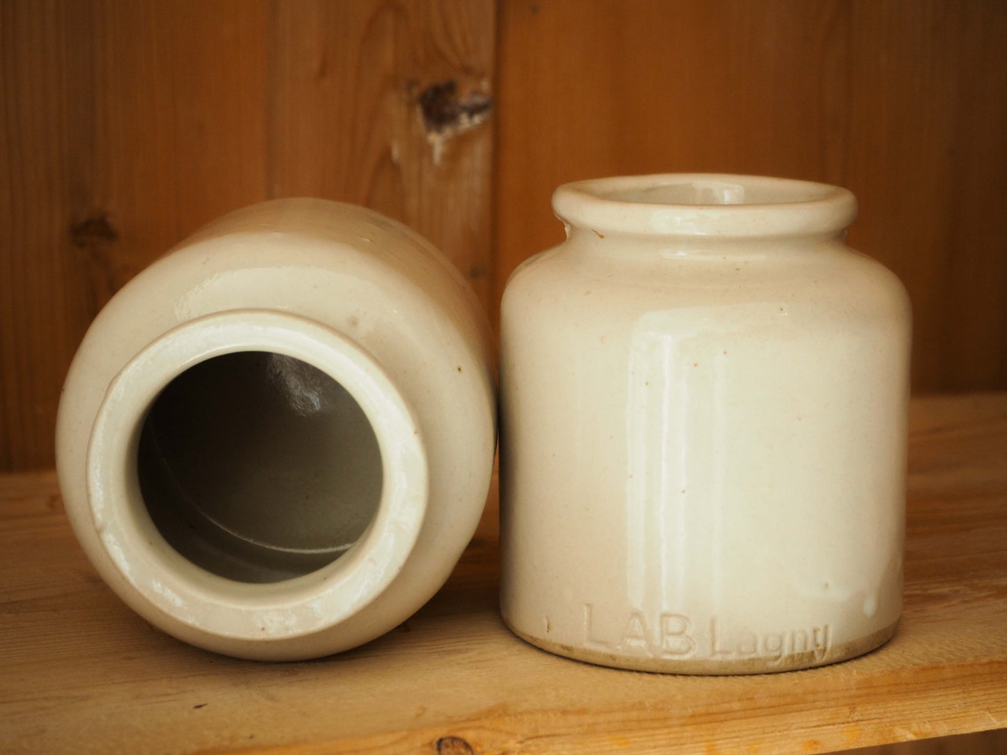 Vintage / Antique Rustic French Cream Stoneware Apothecary Pot / Kitchen Storage Jar