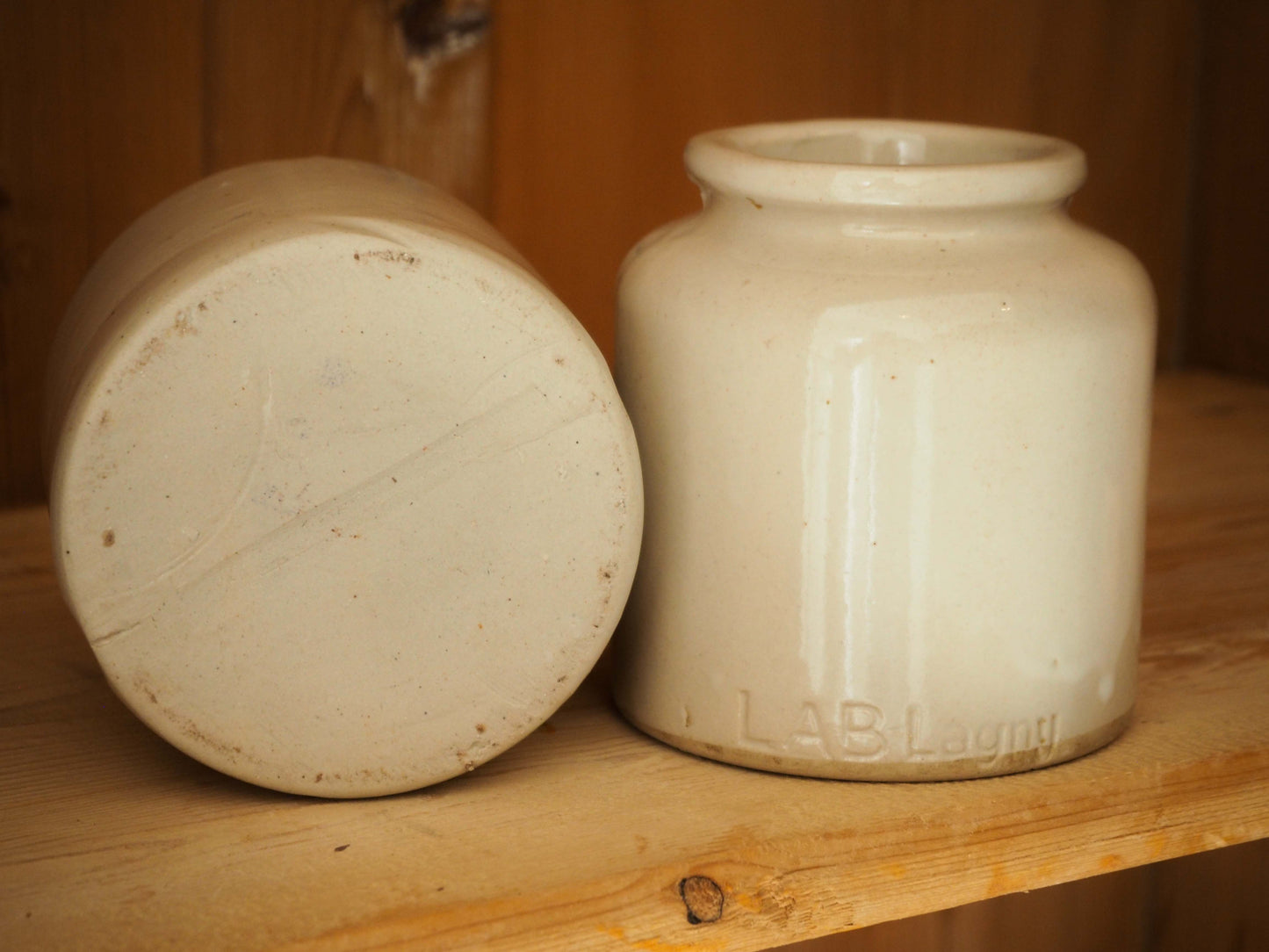 Vintage / Antique Rustic French Cream Stoneware Apothecary Pot / Kitchen Storage Jar