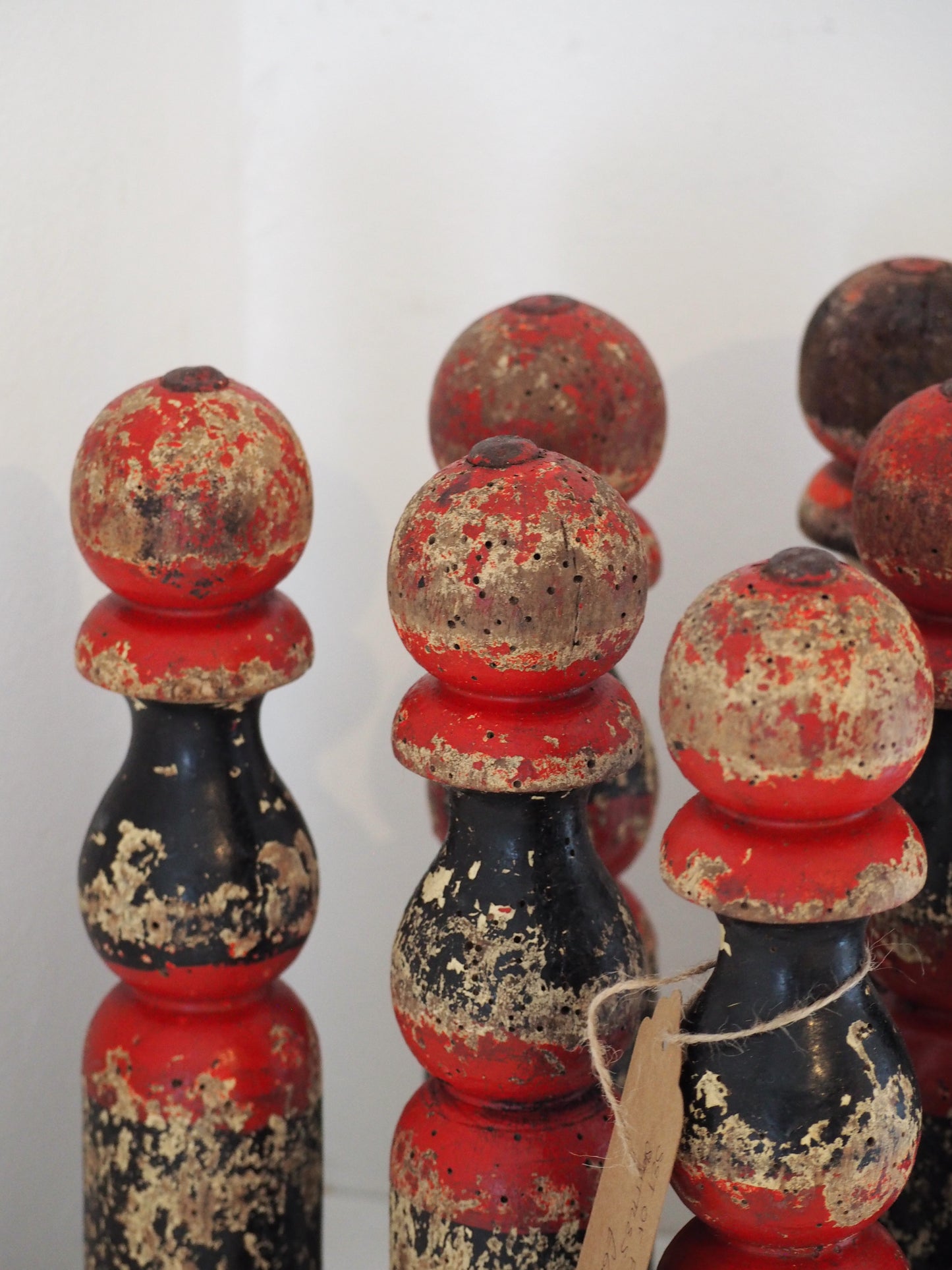 Vintage Antique French Set of Painted Wooden Skittles / French Bowling Game With Seven Pins