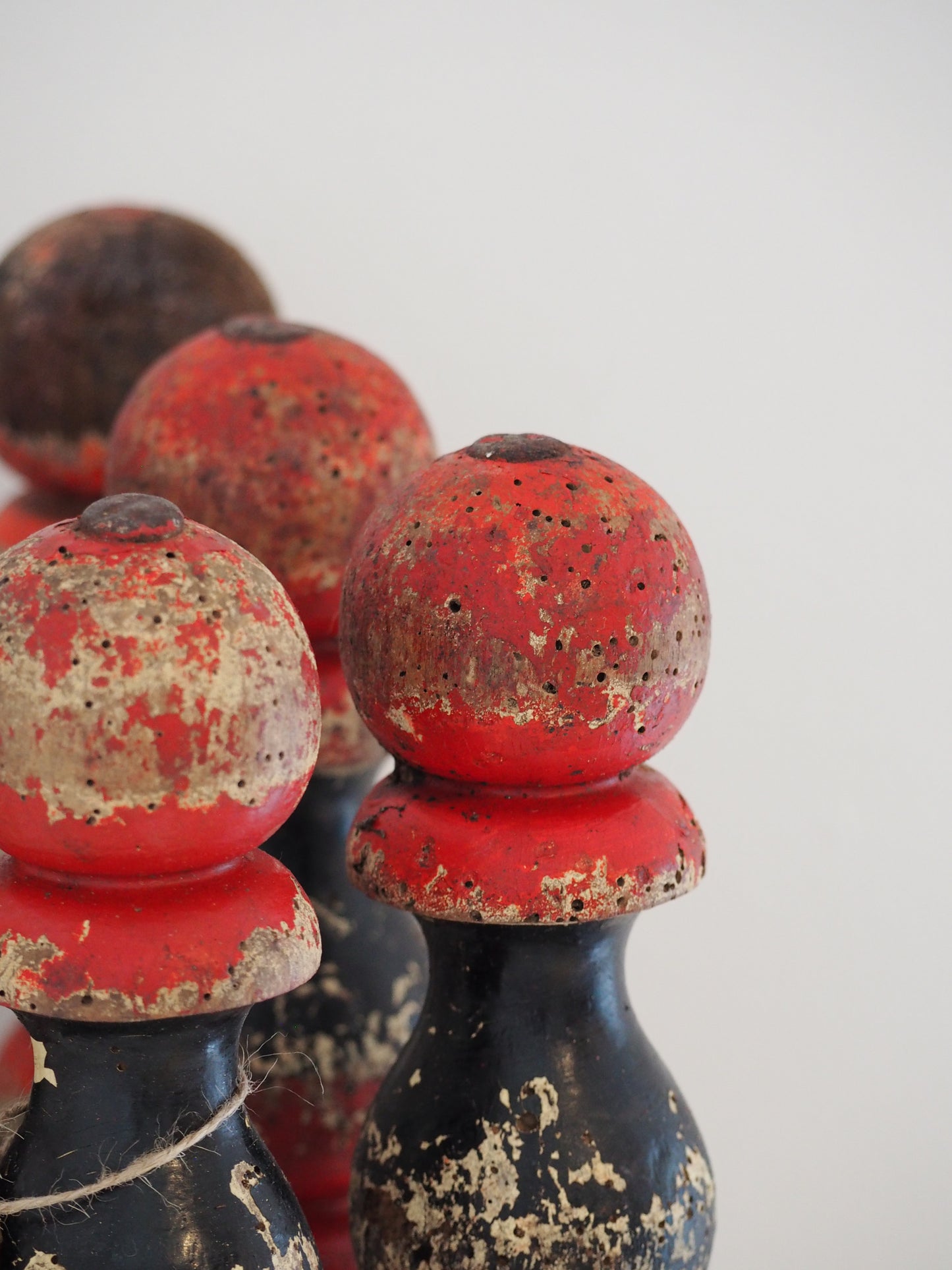 Vintage Antique French Set of Painted Wooden Skittles / French Bowling Game With Seven Pins