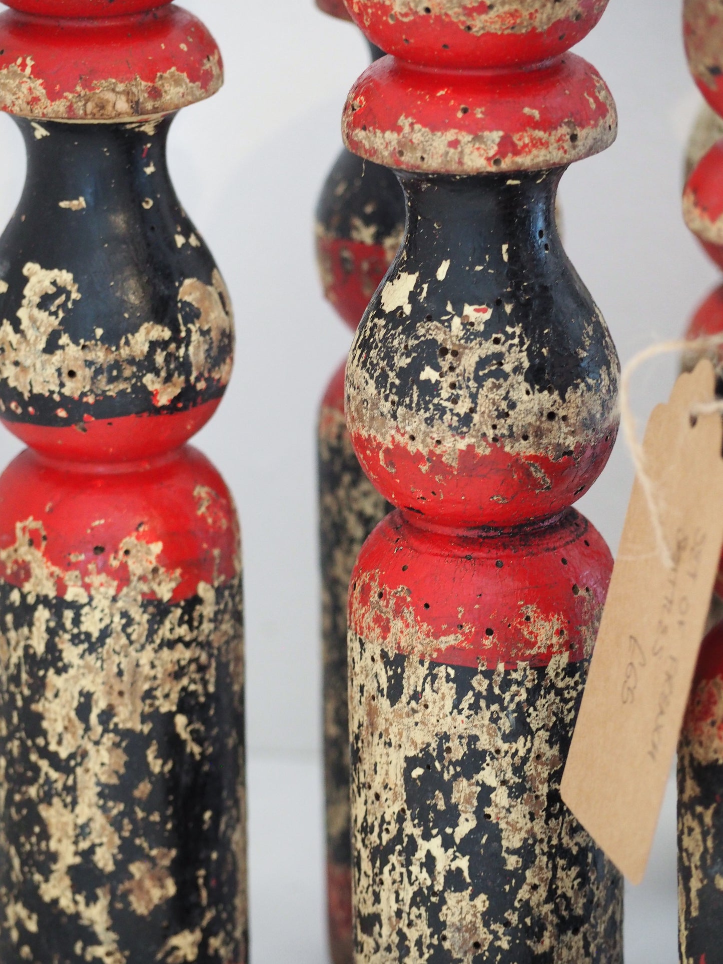 Vintage Antique French Set of Painted Wooden Skittles / French Bowling Game With Seven Pins
