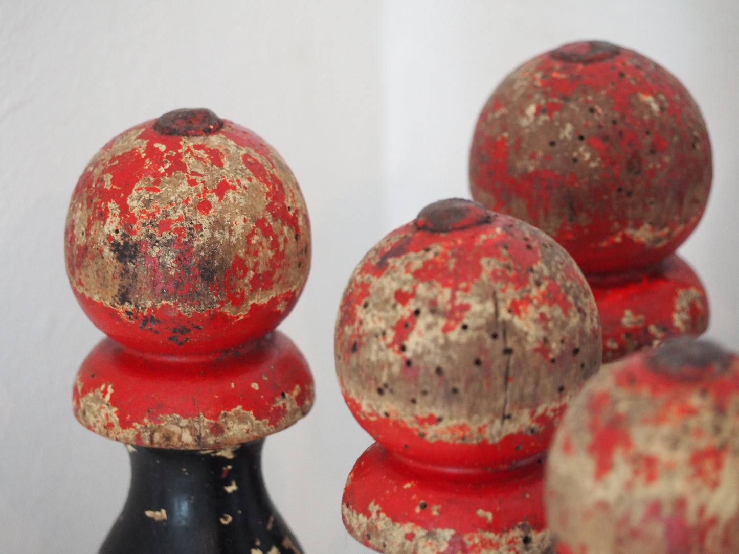 Vintage Antique French Set of Painted Wooden Skittles / French Bowling Game With Seven Pins