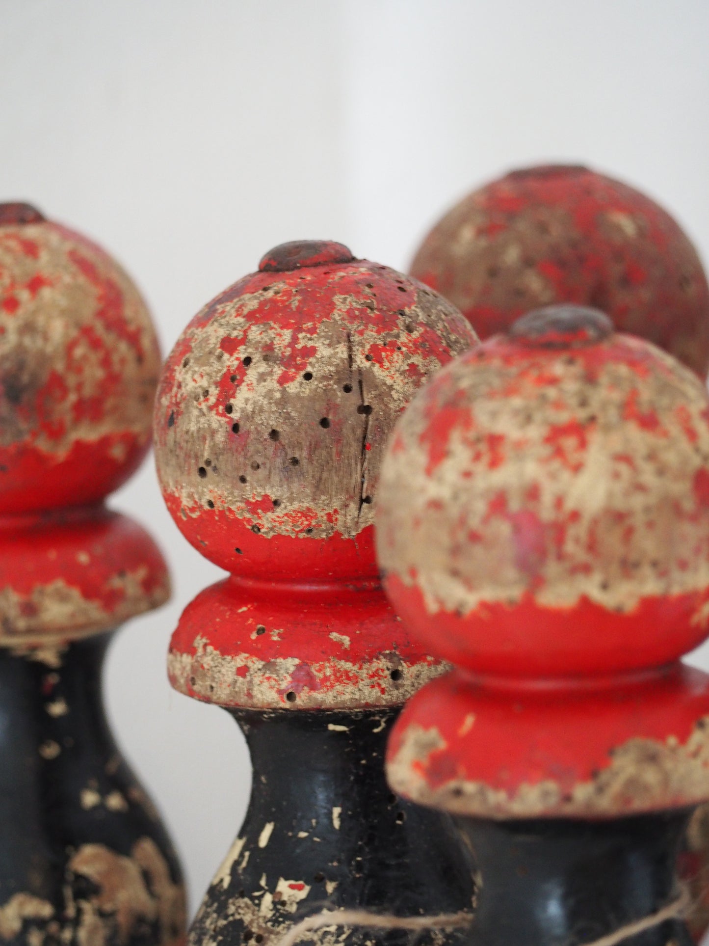 Vintage Antique French Set of Painted Wooden Skittles / French Bowling Game With Seven Pins