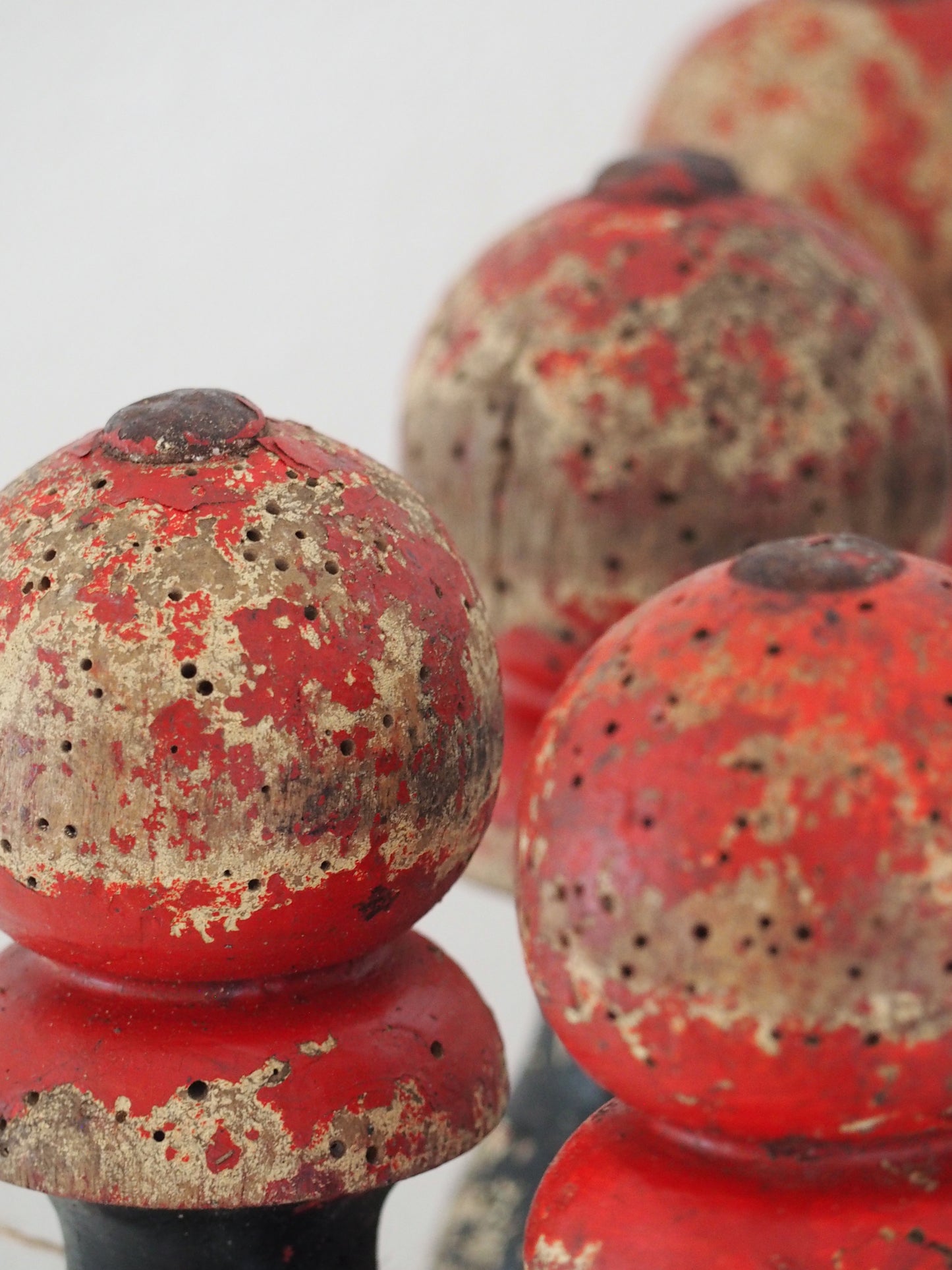 Vintage Antique French Set of Painted Wooden Skittles / French Bowling Game With Seven Pins