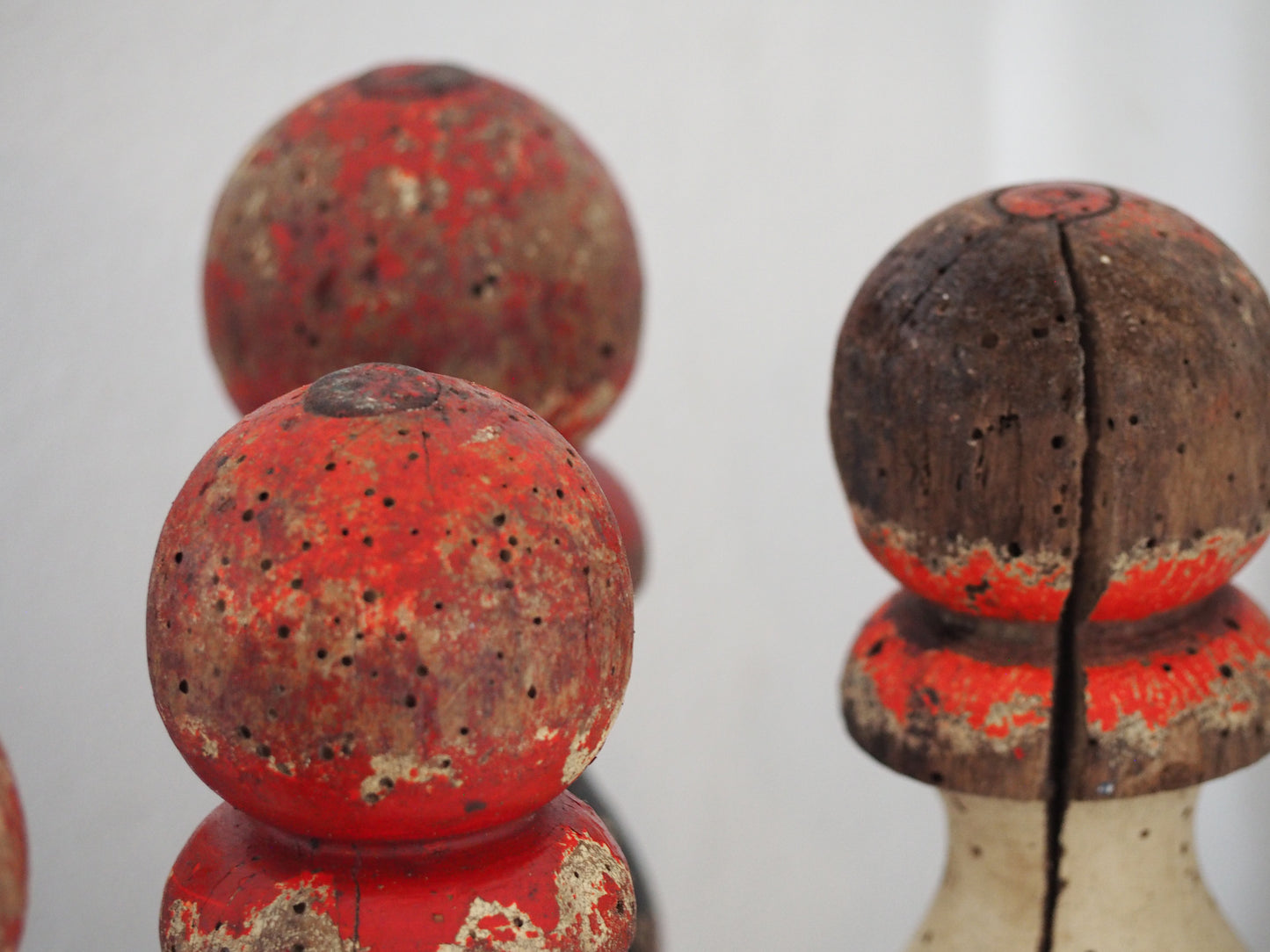 Vintage Antique French Set of Painted Wooden Skittles / French Bowling Game With Seven Pins