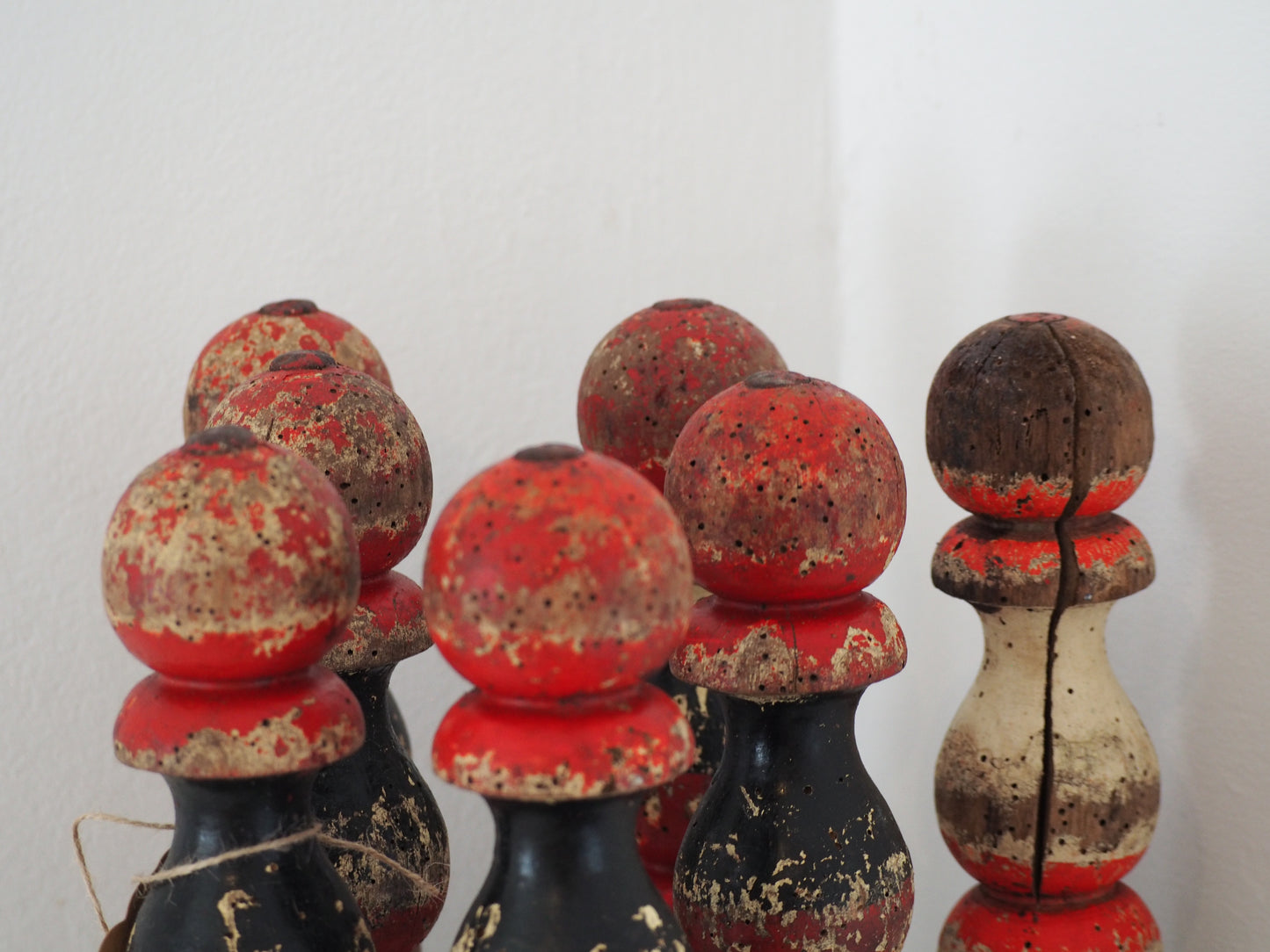 Vintage Antique French Set of Painted Wooden Skittles / French Bowling Game With Seven Pins